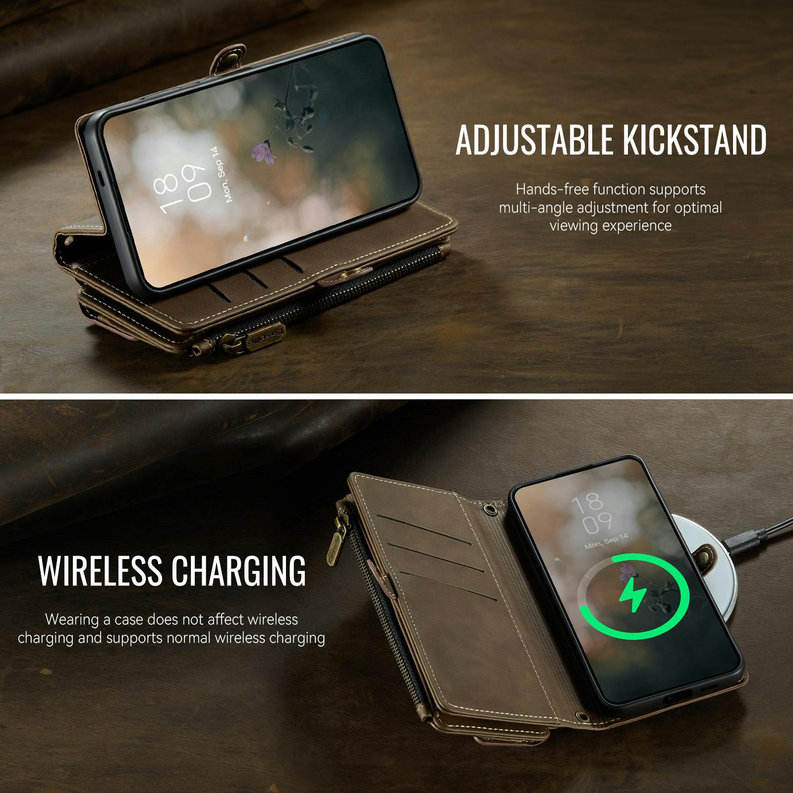 Caseme Samsung Galaxy S26 Plus Luxe Alles-in-één Portemonnee Hoesje Bruin