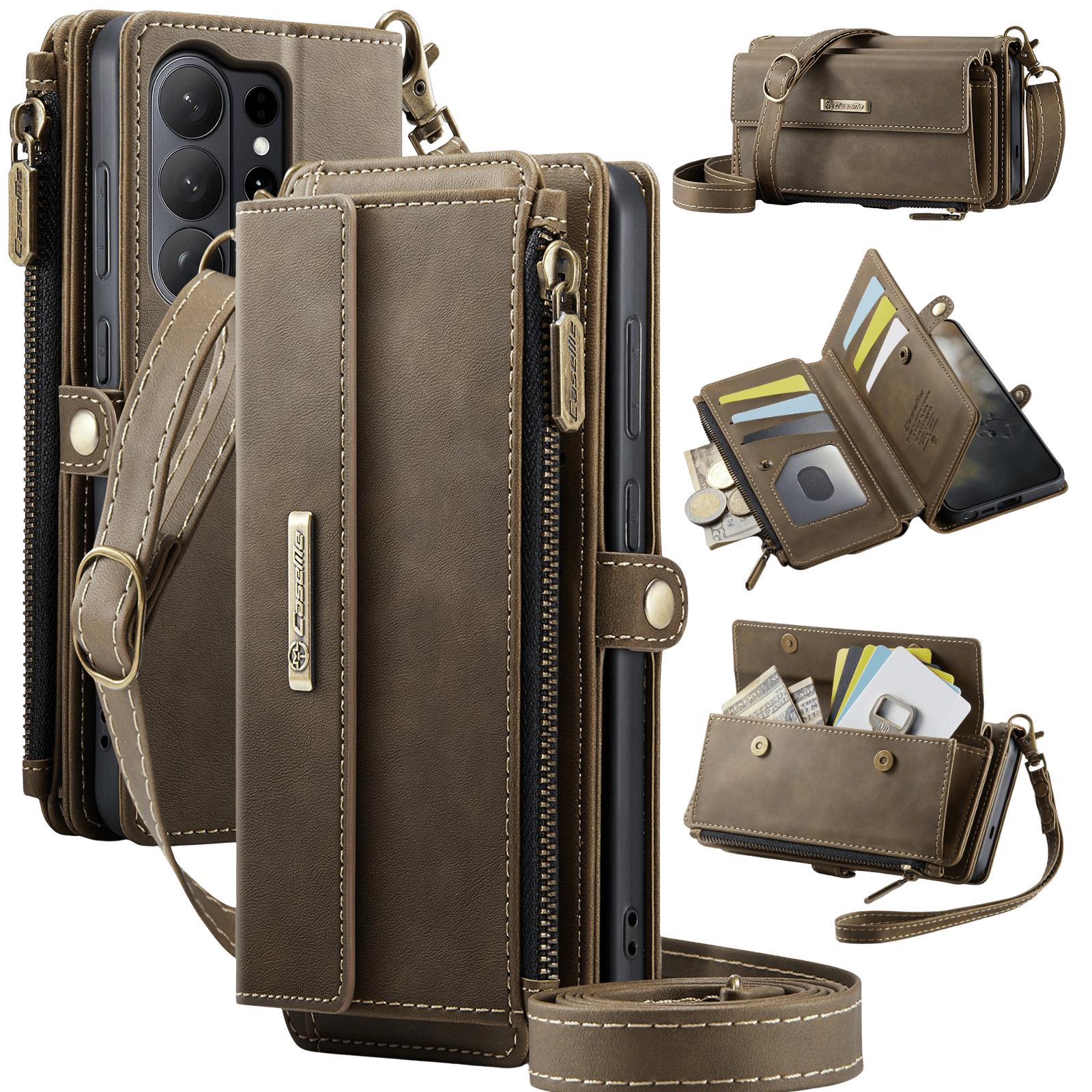 Caseme Samsung Galaxy S26 Ultra Luxe Alles-in-één Portemonnee Hoesje Bruin