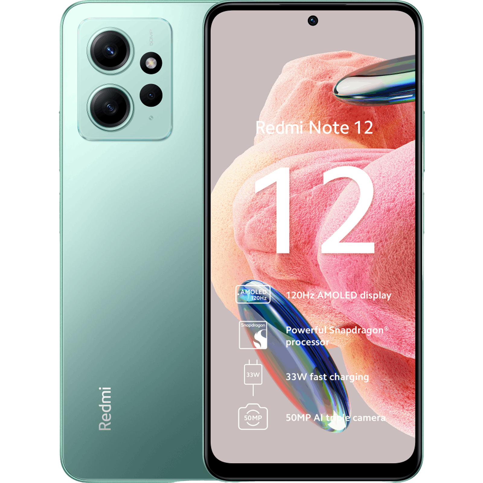 Xiaomi Redmi Note 12 Mint Green - Voorkant & achterkant
