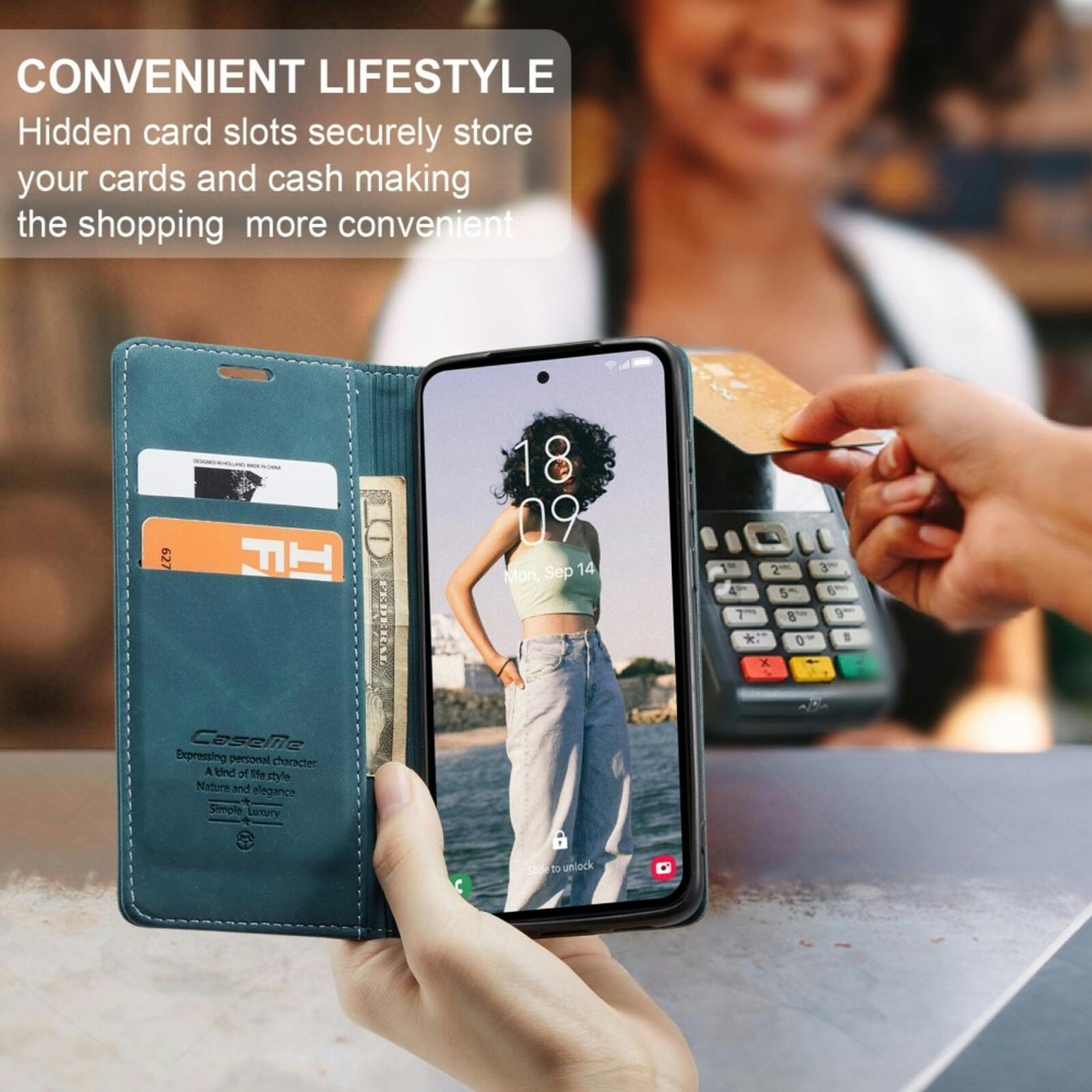 Caseme Samsung Galaxy A56 Business Bookcase Hoesje Blauw