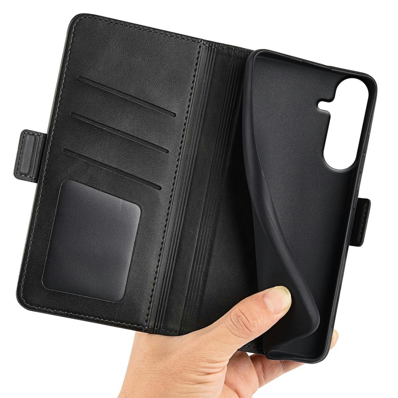 CaseBody Samsung Galaxy S26 FE Real Leather Wallet Hoesje Zwart