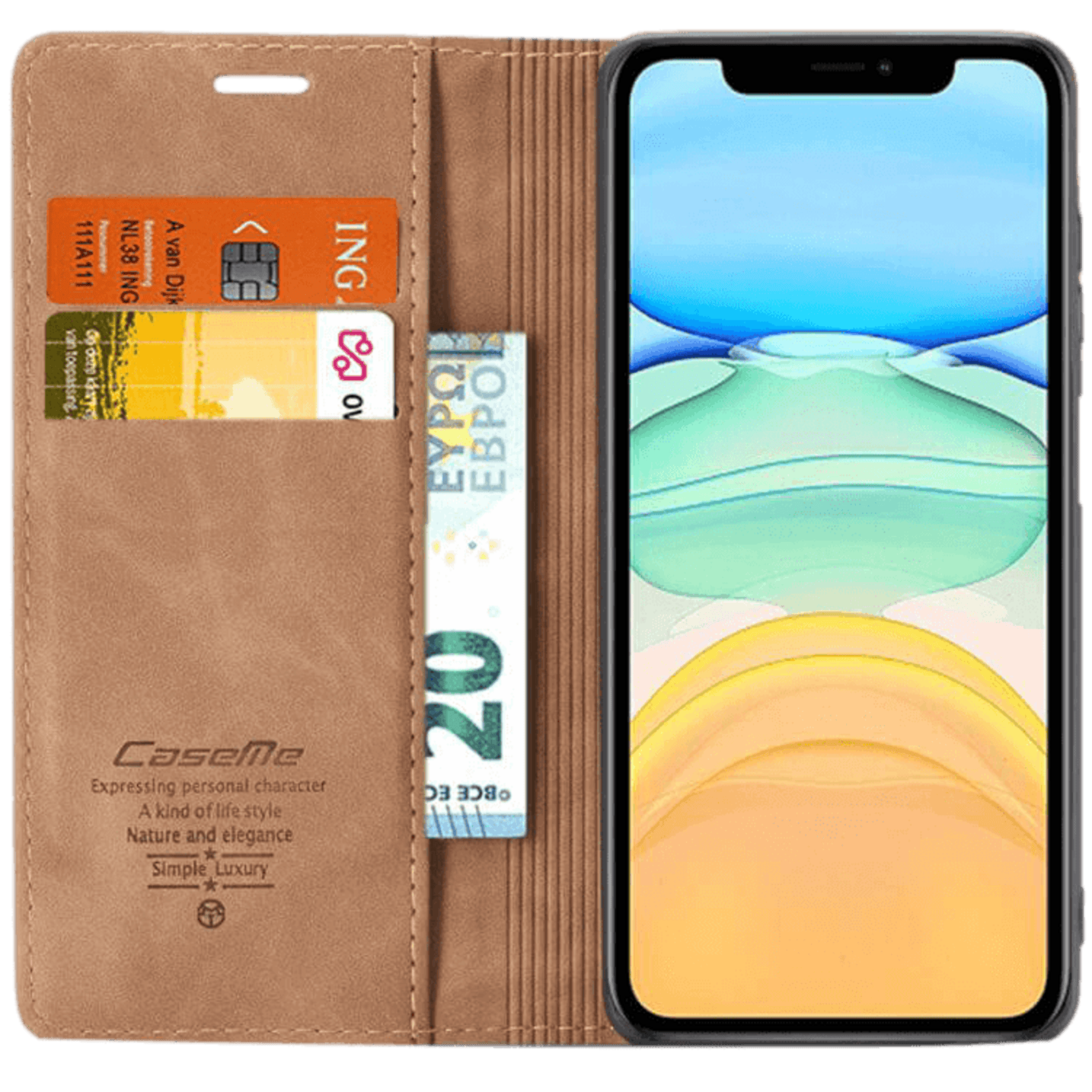 Caseme iPhone 13 Business Wallet Bookcase Hoesje Bruin