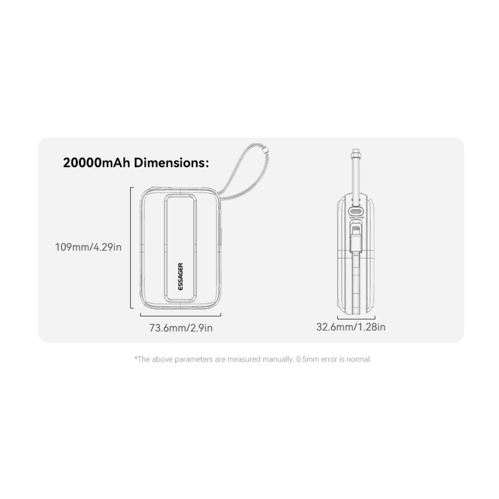 Essager Quick Charge Compact Powerbank met Kabels Titanium 20.000 mAh