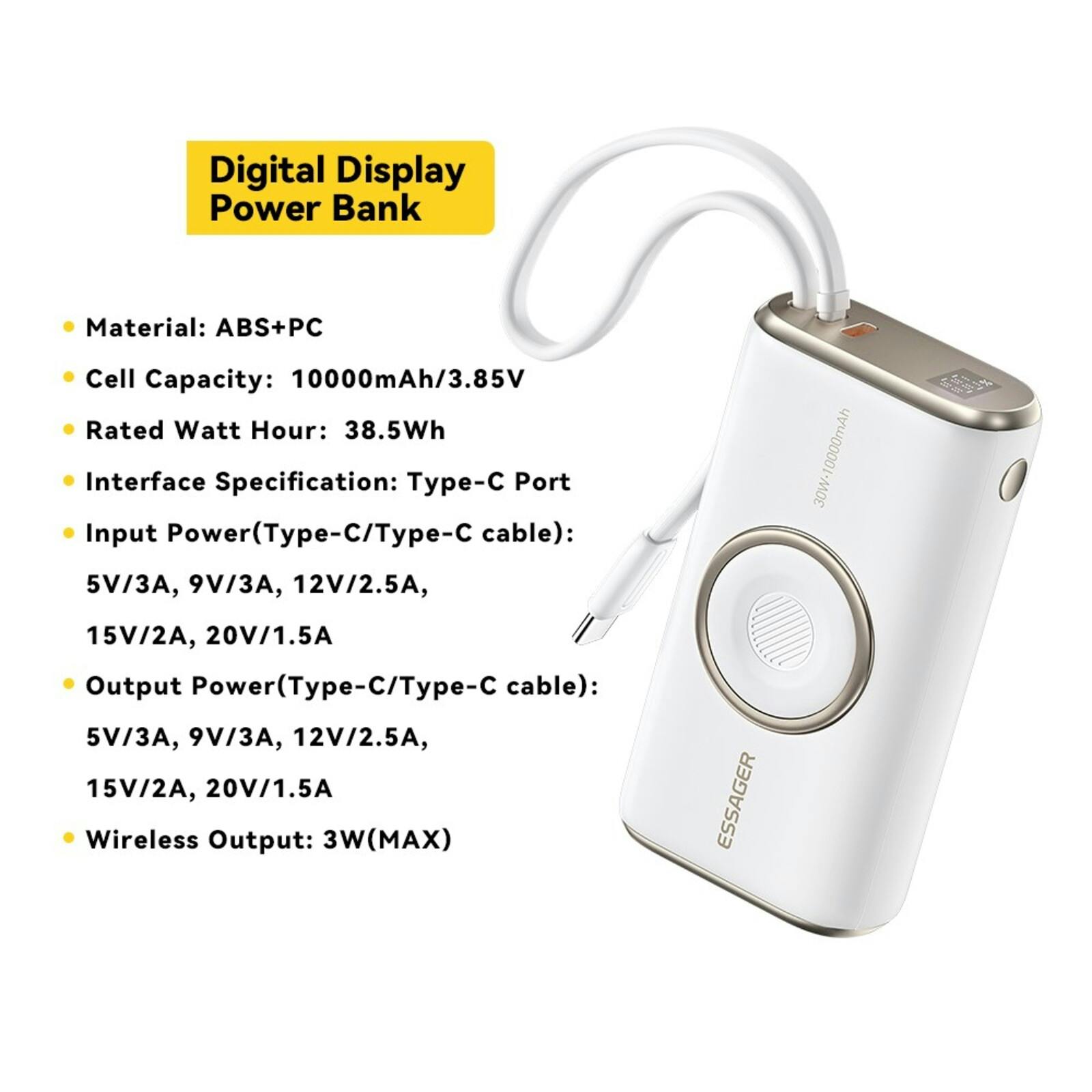 Essager PD 30W Powerbank met Wireless Apple Watch Lader 10.000mAh Wit