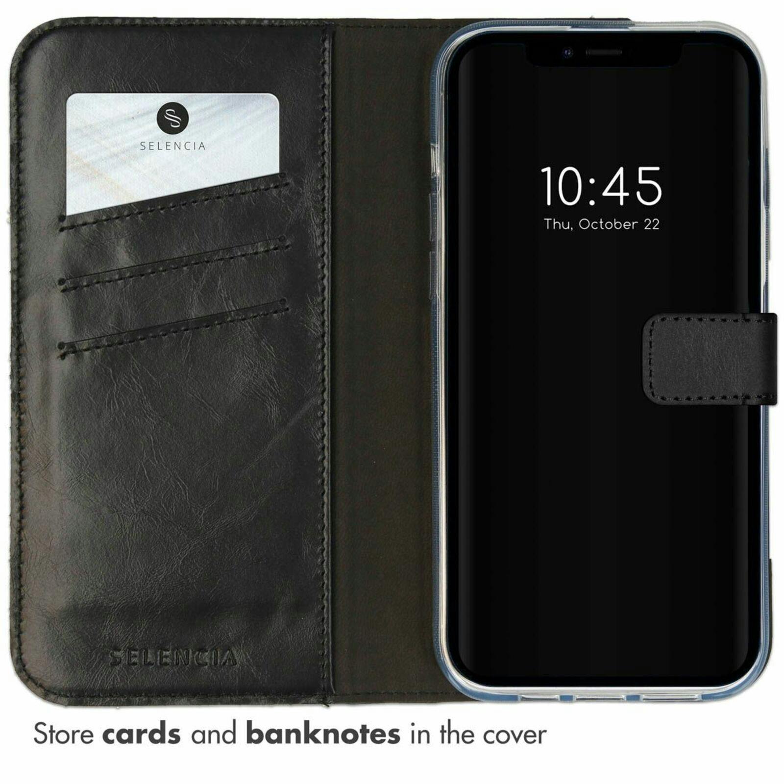 Selencia iPhone 14 Plus Leren Portemonnee Hoesje Zwart