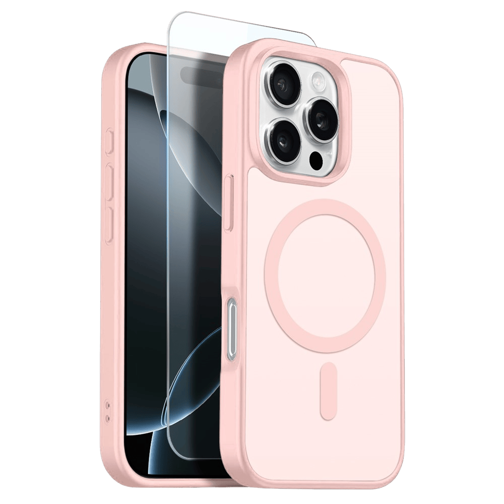 Northjo 2-in-1 iPhone 16 Pro Hoesje – Shockproof, MagSafe + Screenprotector Roze