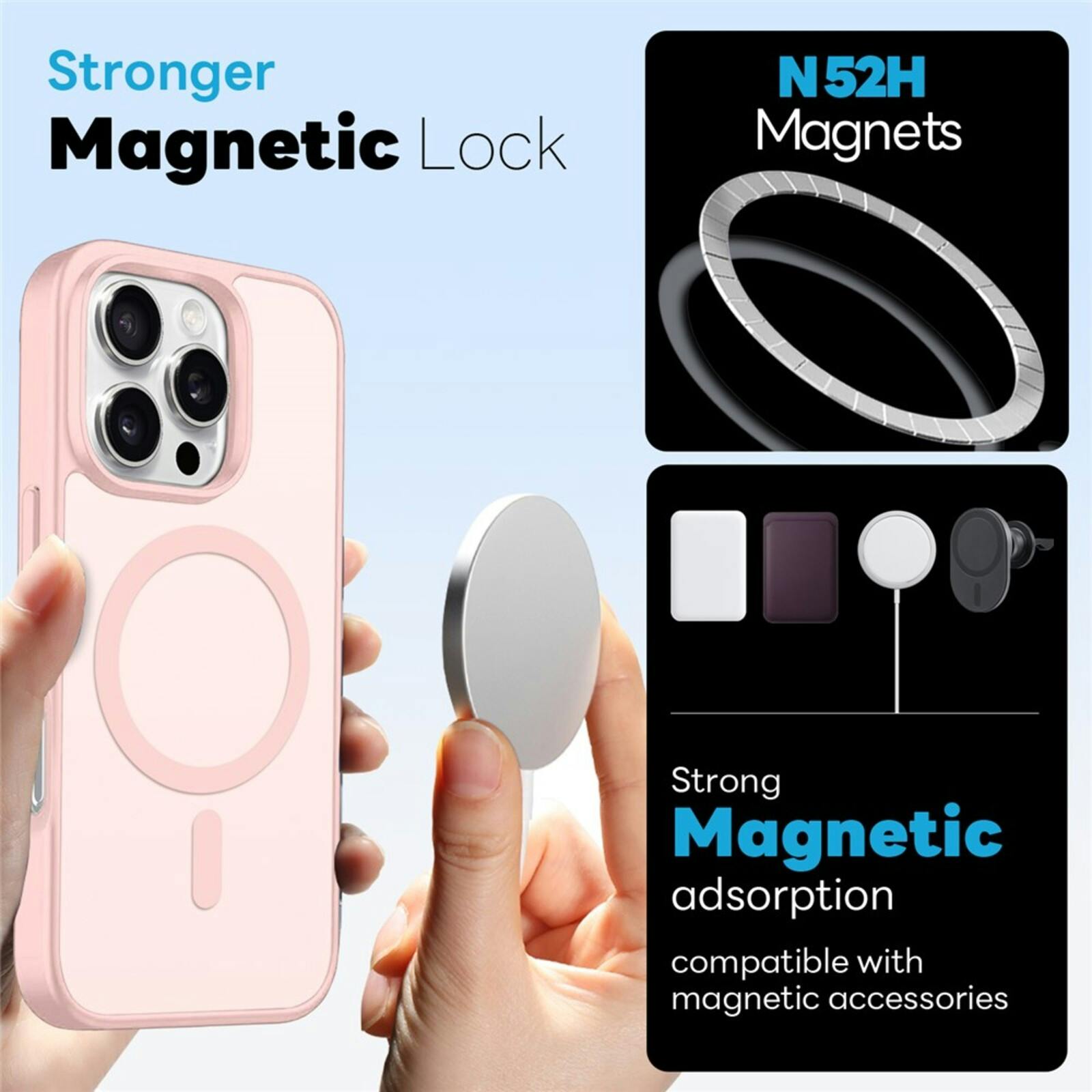 Northjo 2-in-1 iPhone 16 Pro Hoesje – Shockproof, MagSafe + Screenprotector Roze