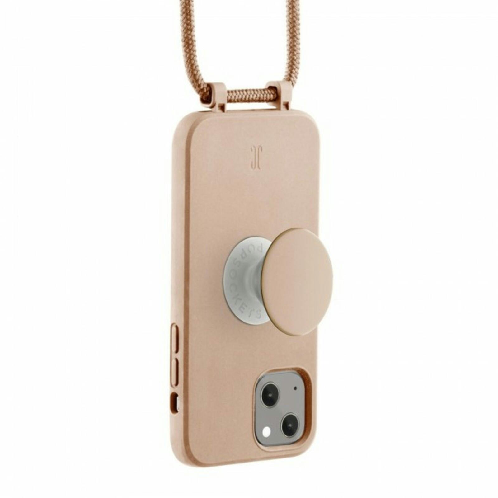 Just Elegance iPhone 14 Plus Siliconen Popsocket Hoesje Met Draagkoord Beige