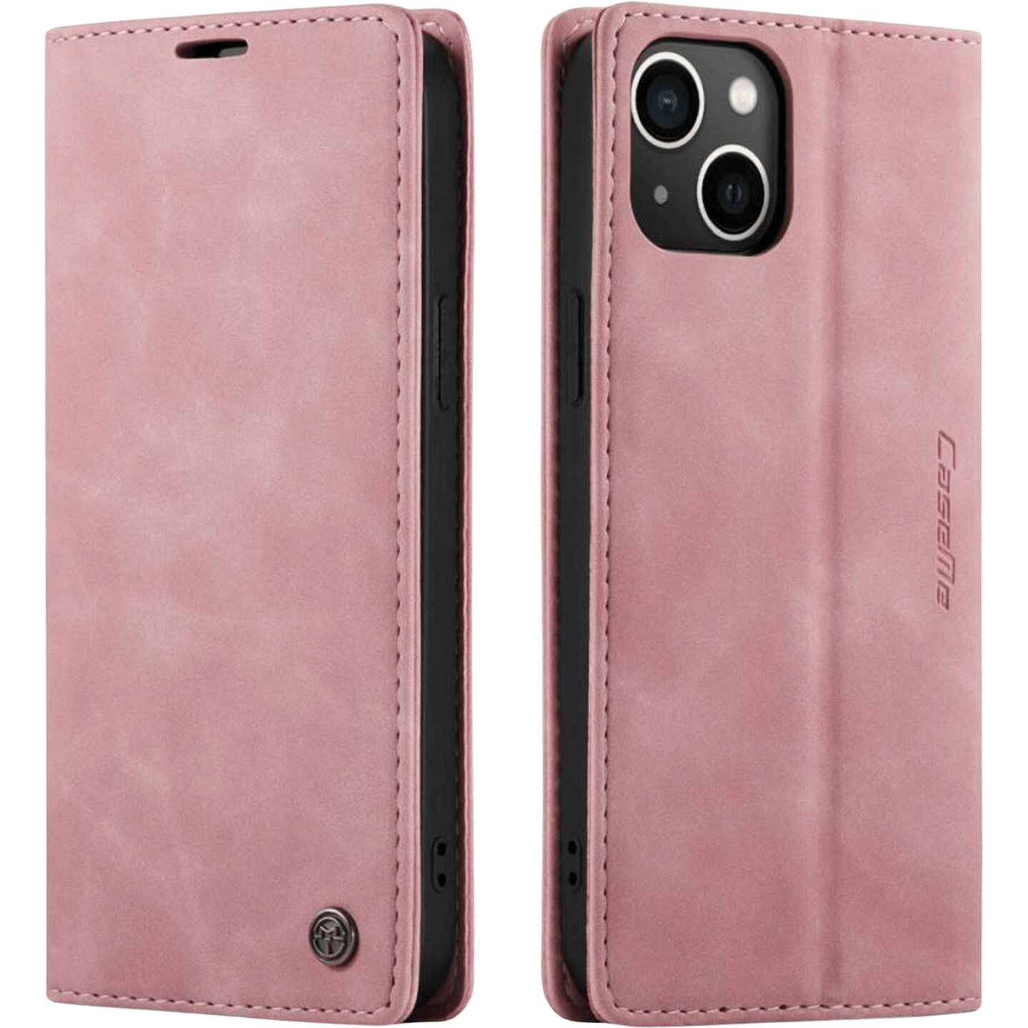 Caseme iPhone 14 Plus Retro Portemonnee Hoesje Roze - Voorkant