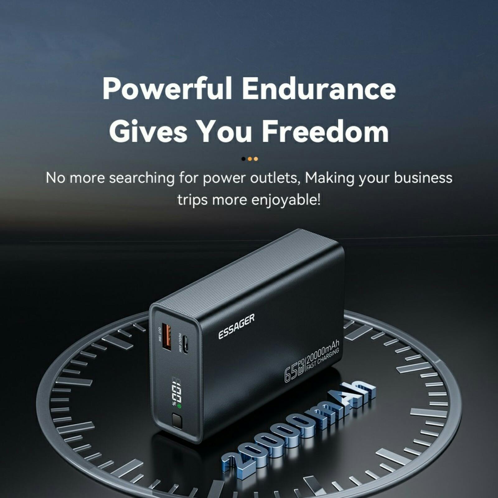 Essager 20.000mAh 65W PD Powerbank Zwart 20.000 mAh