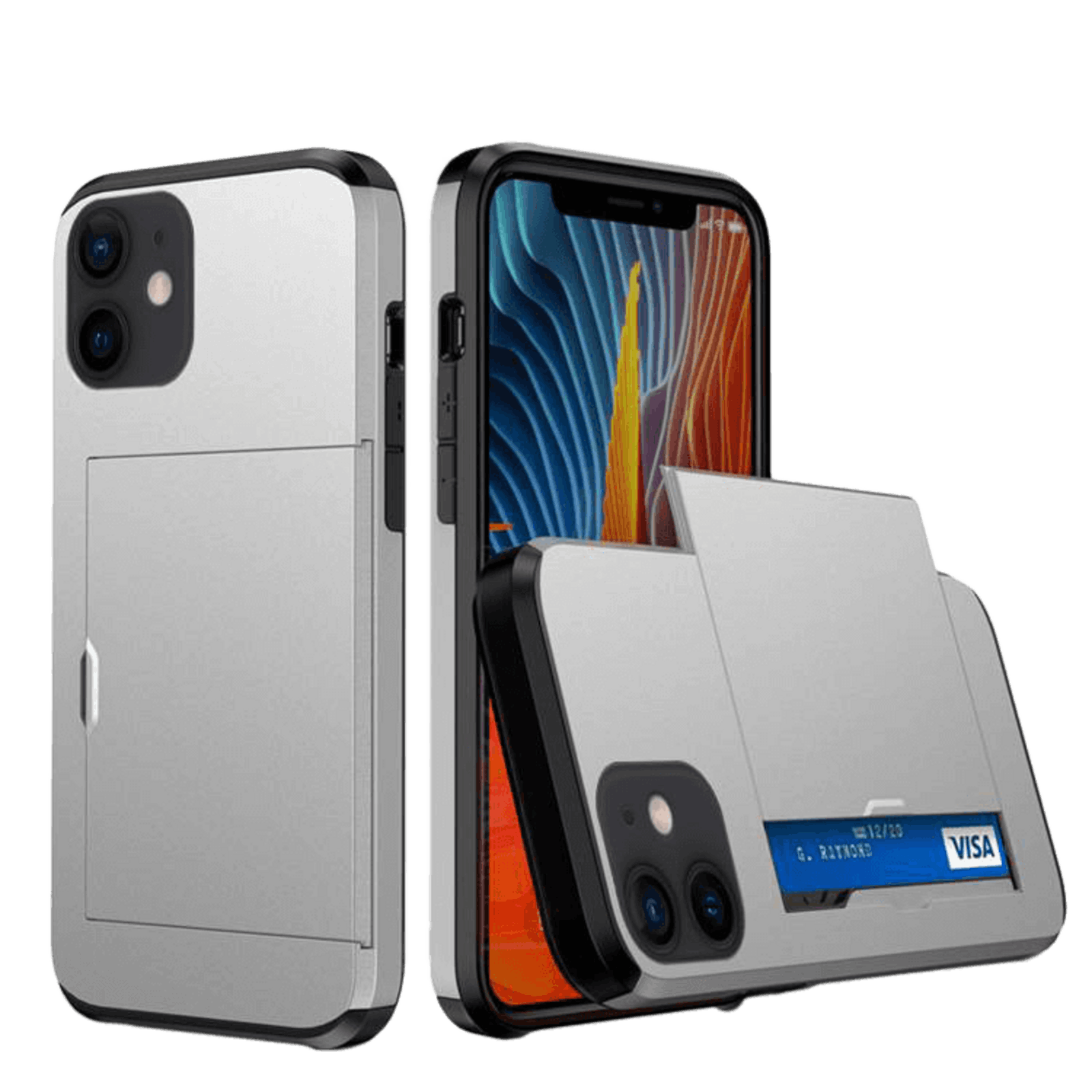 Slide Case iPhone 12 Mini Hoesje met Pashouder Zilver