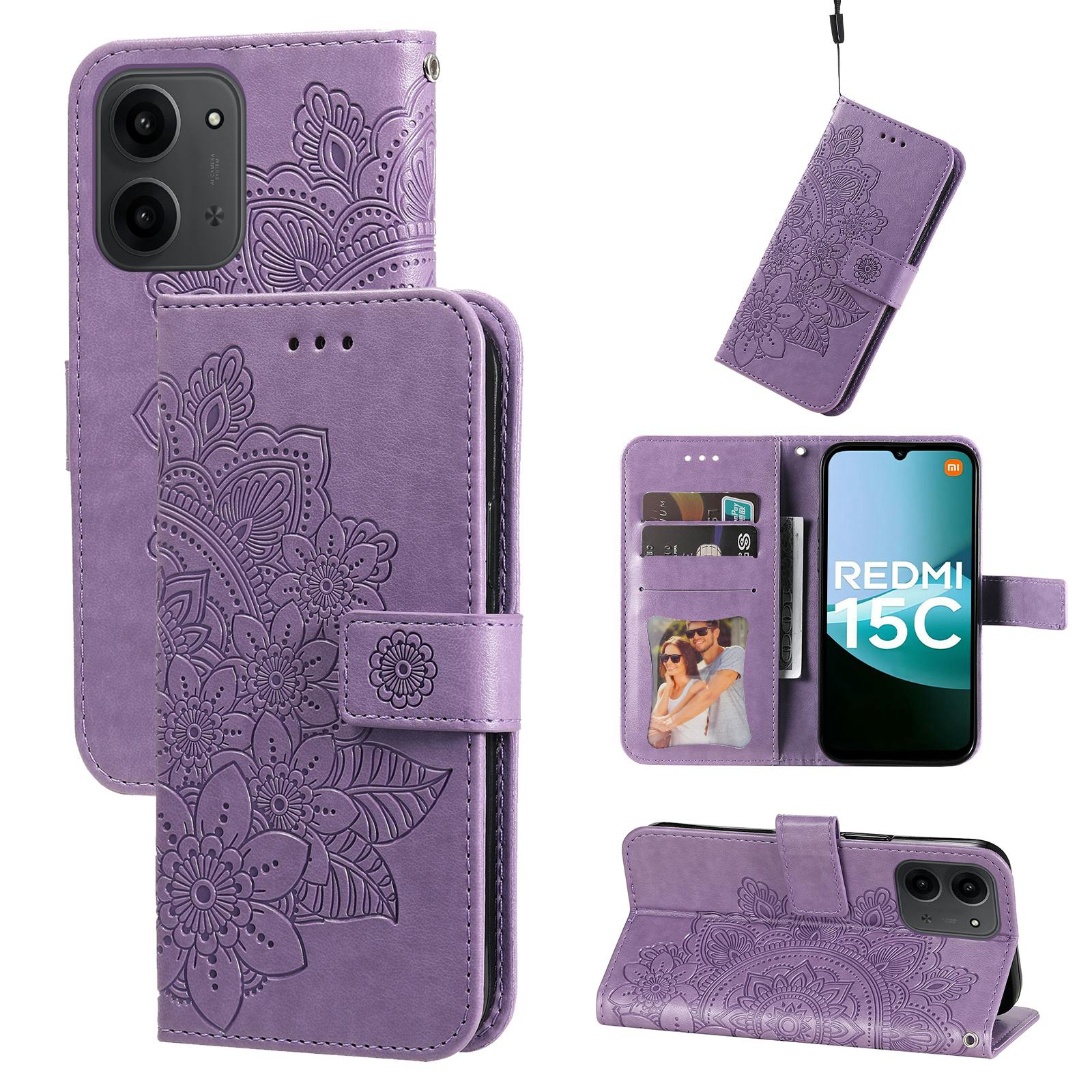 Comfycase Xiaomi Redmi 15C Floral Bookcase Hoesje Paars