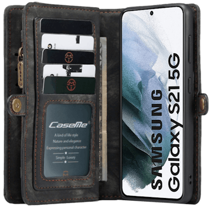 Caseme Samsung Galaxy S21 Vintage Wallet Hoesje Zwart