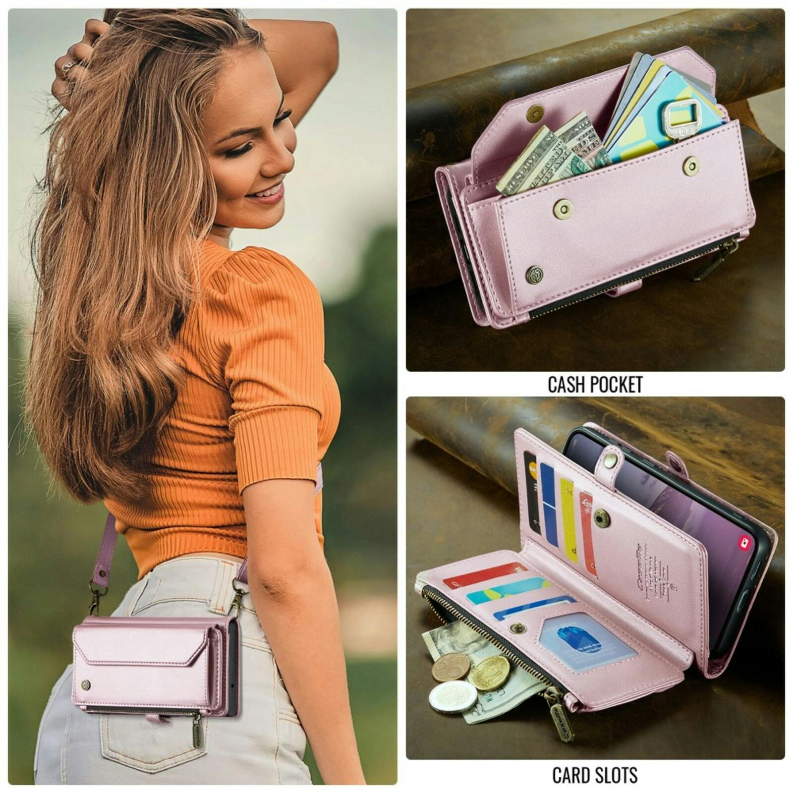 Caseme Samsung S24 FE Clutch Wallet met Koord Roze