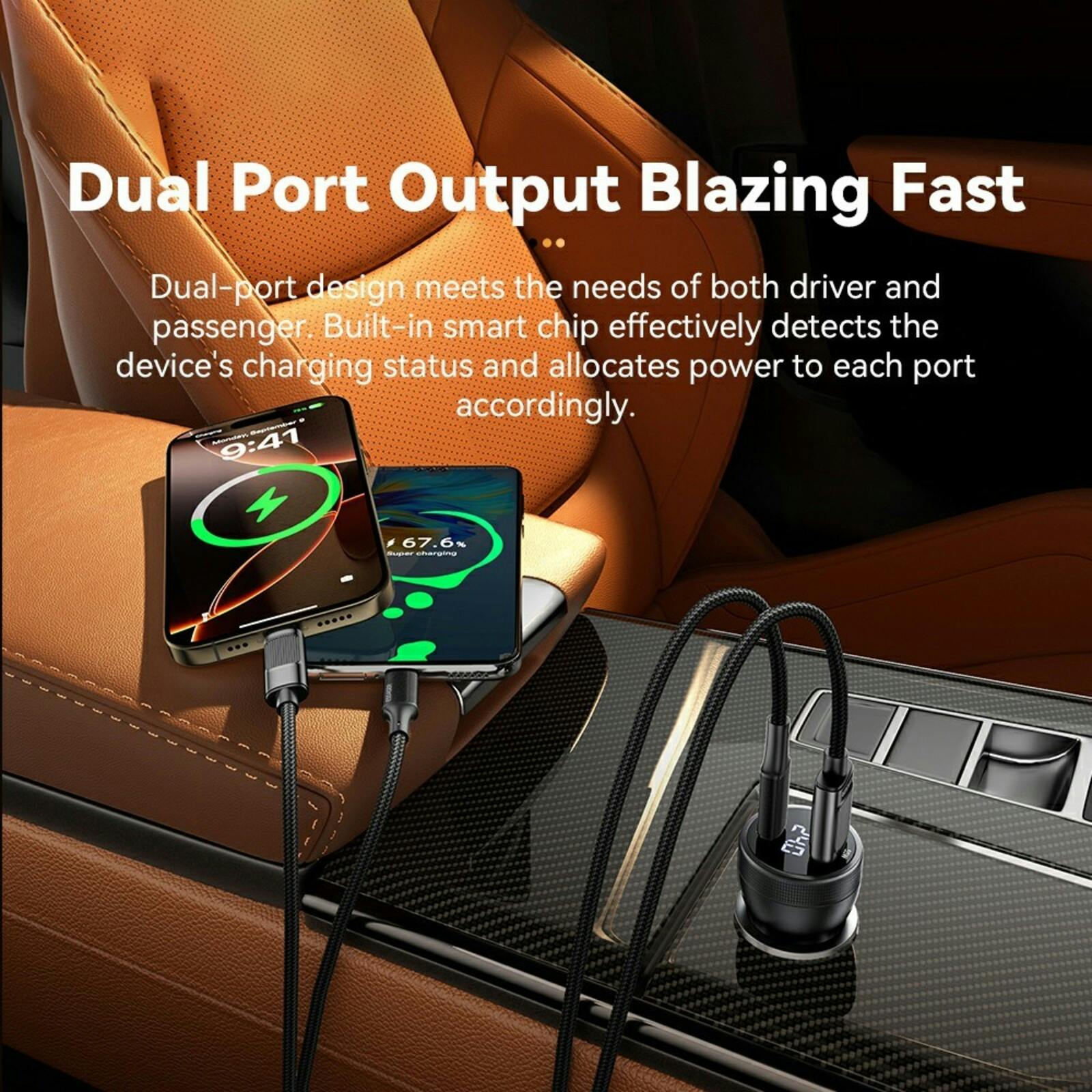 Essager 100W USB-A + USB-C Snellader met Display Zwart