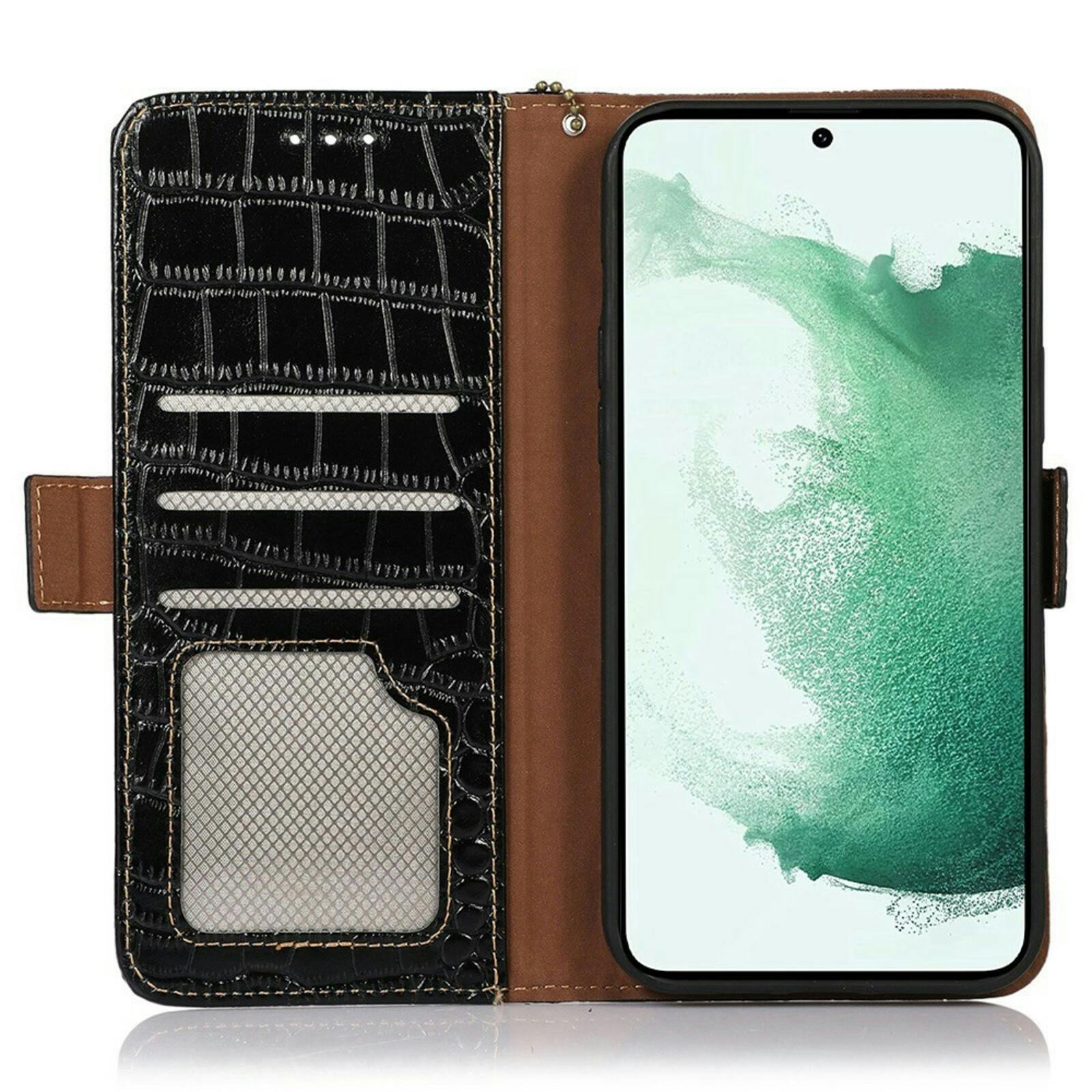 Mocaa Samsung S23 FE Croco Book Case Leer Zwart