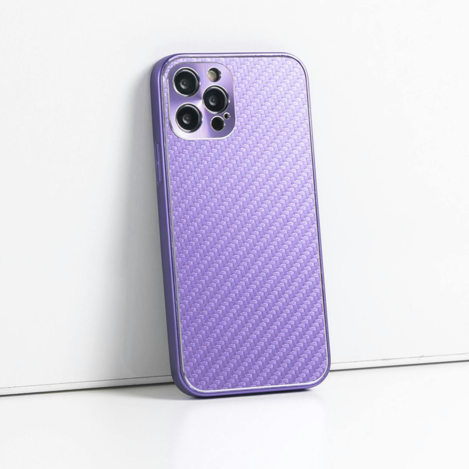 CaseBody iPhone 12 Carbon Metal Frame Hoesje Paars