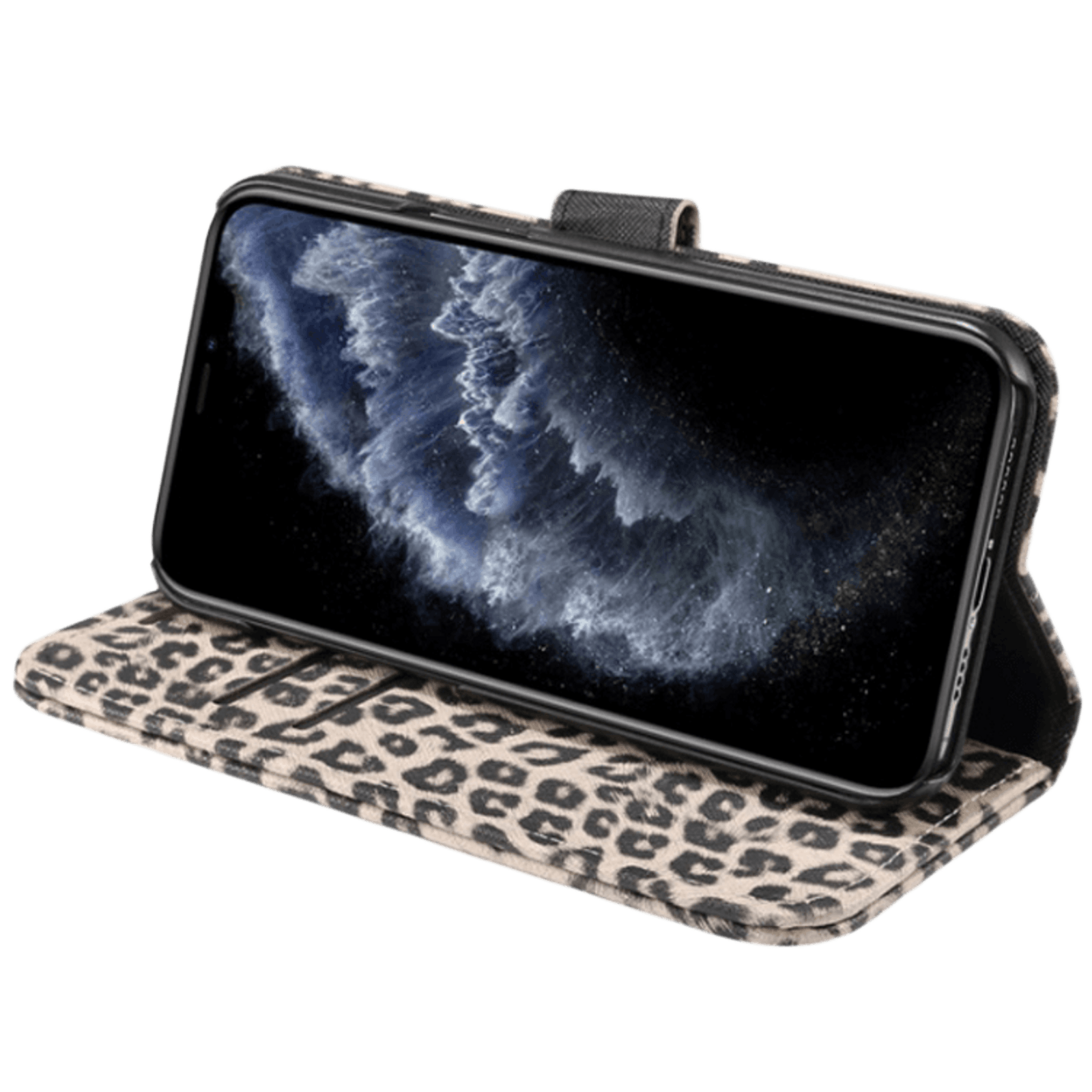 Vili iPhone 12 Pro Max Luipaardprint Bookcase Hoesje Bruin