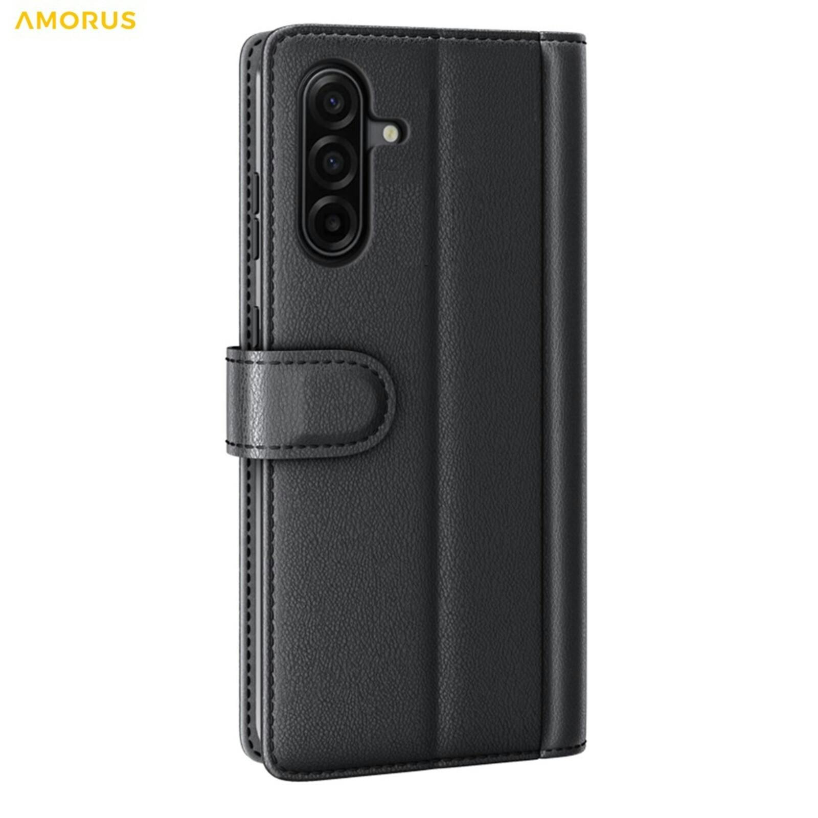 Amorus Samsung Galaxy A37 Real Leather Wallet Hoesje Zwart