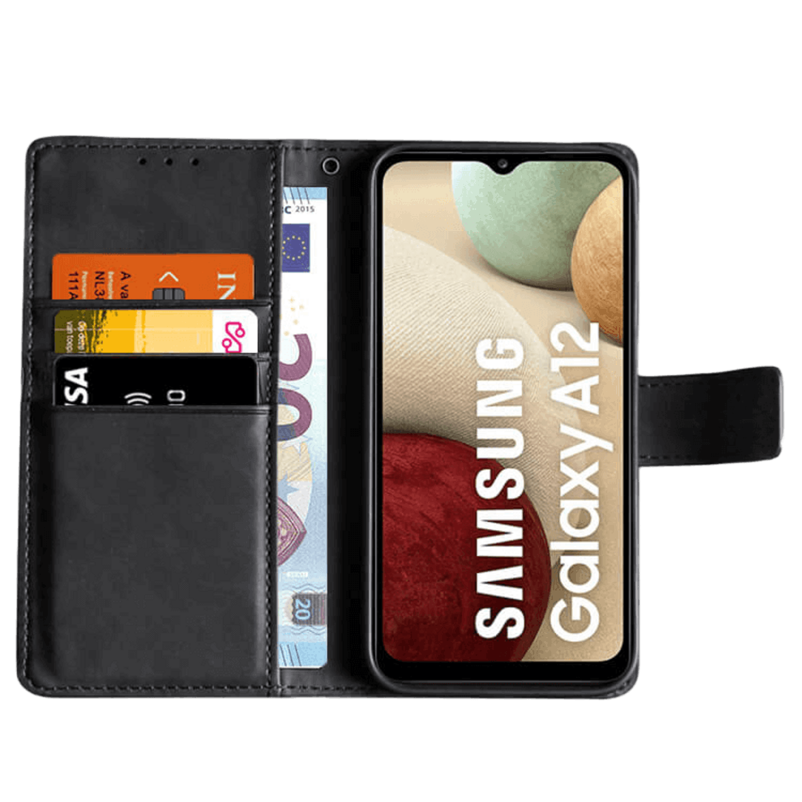 Mocaa Samsung Galaxy A12 Bookcase Hoesje Krokodillenleer Zwart