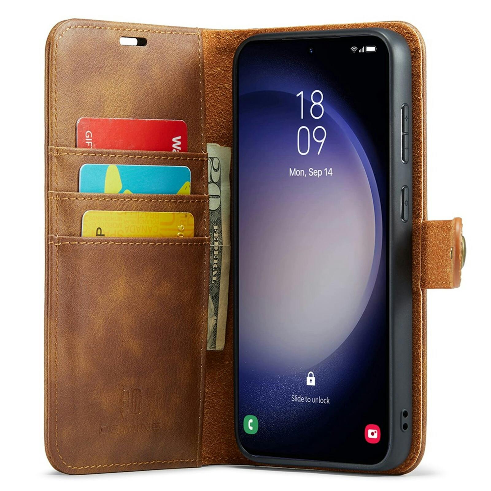 DG.MING Samsung Galaxy S25 Lederen 2-in-1 Wallet Hoesje Bruin