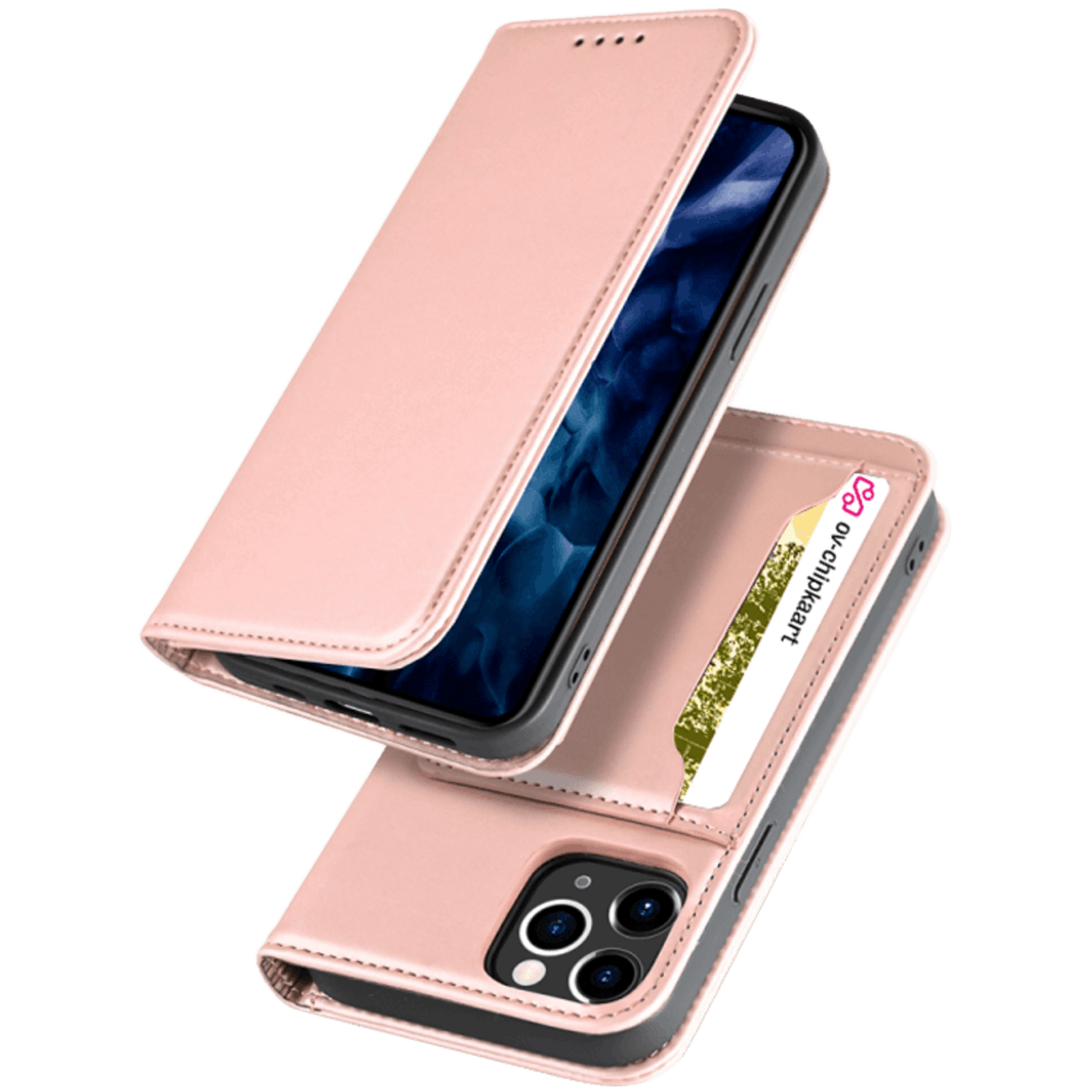 CaseBody iPhone 12 Pro Max BESTE KOOP - Lux Bookcase Hoesje Roségoud