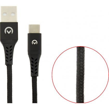Mobilize Type USB C Gevlochten kabel 2m. Zwart Black