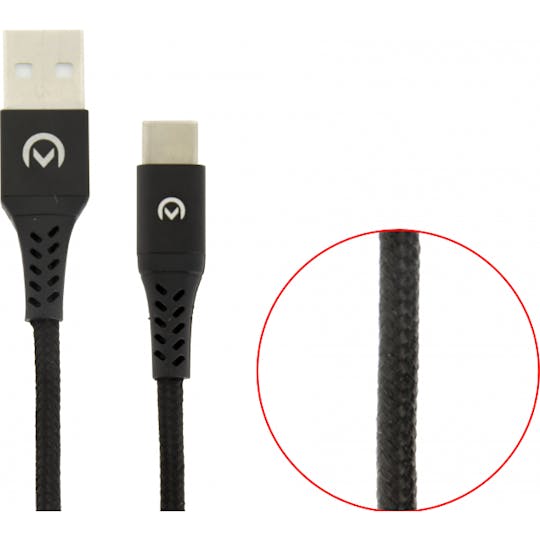 Mobilize Type USB C Gevlochten kabel 2m. Zwart