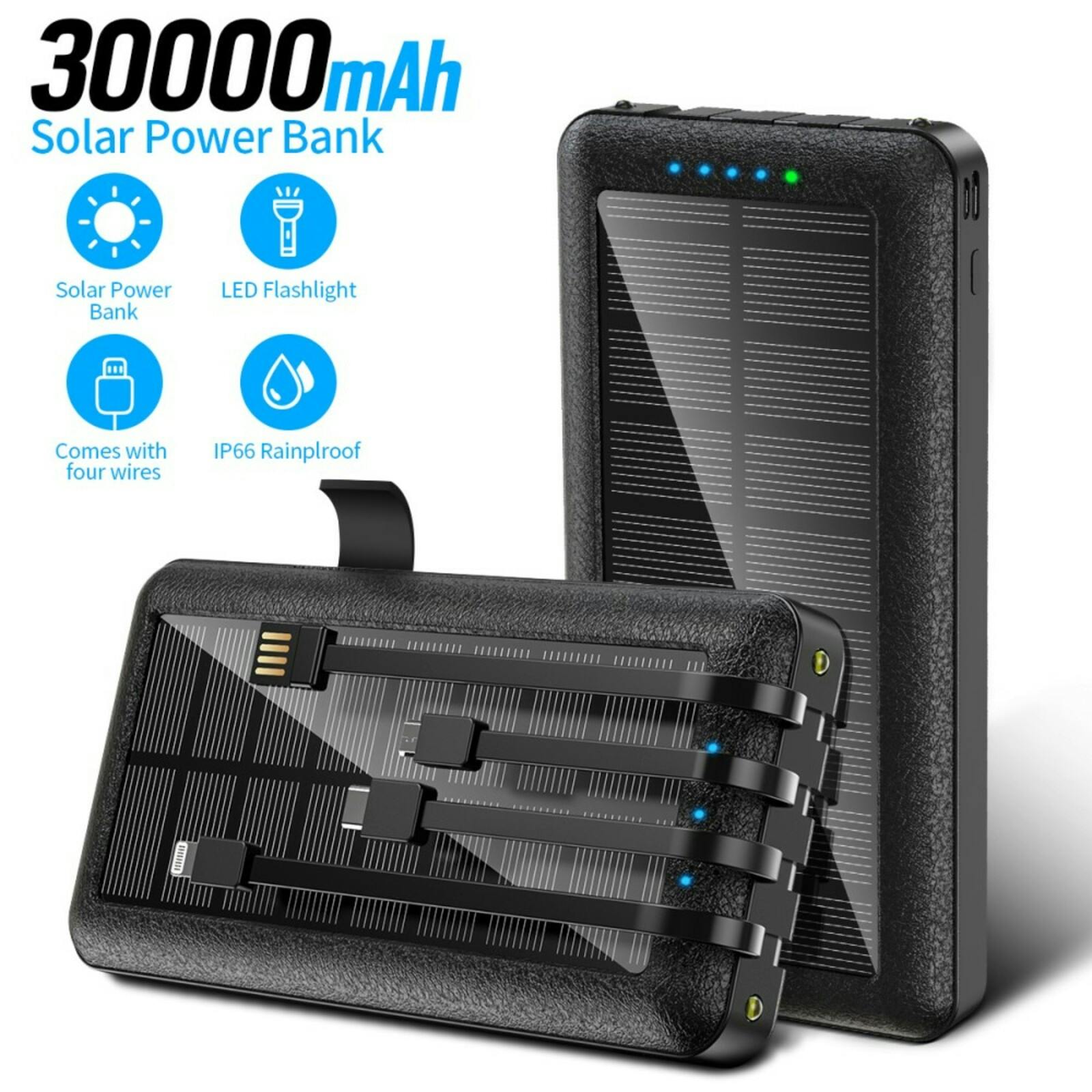 PSOOO 30.000mAh Slim-Fit High Capacity Solar Powerbank Zwart 30.000 mAh