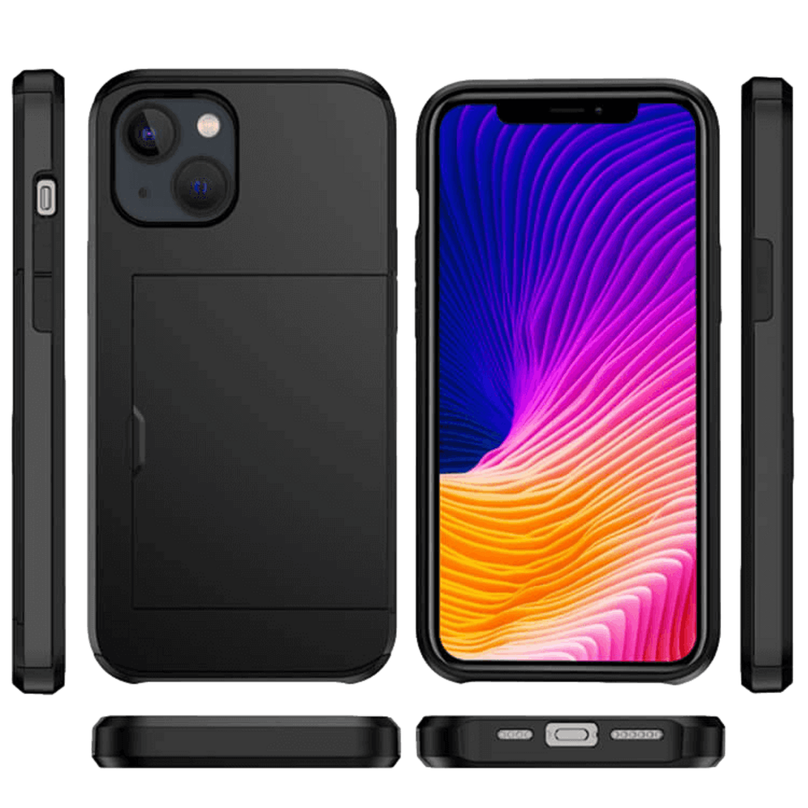 Slide Case iPhone 13 Hoesje met Pashouder Zwart