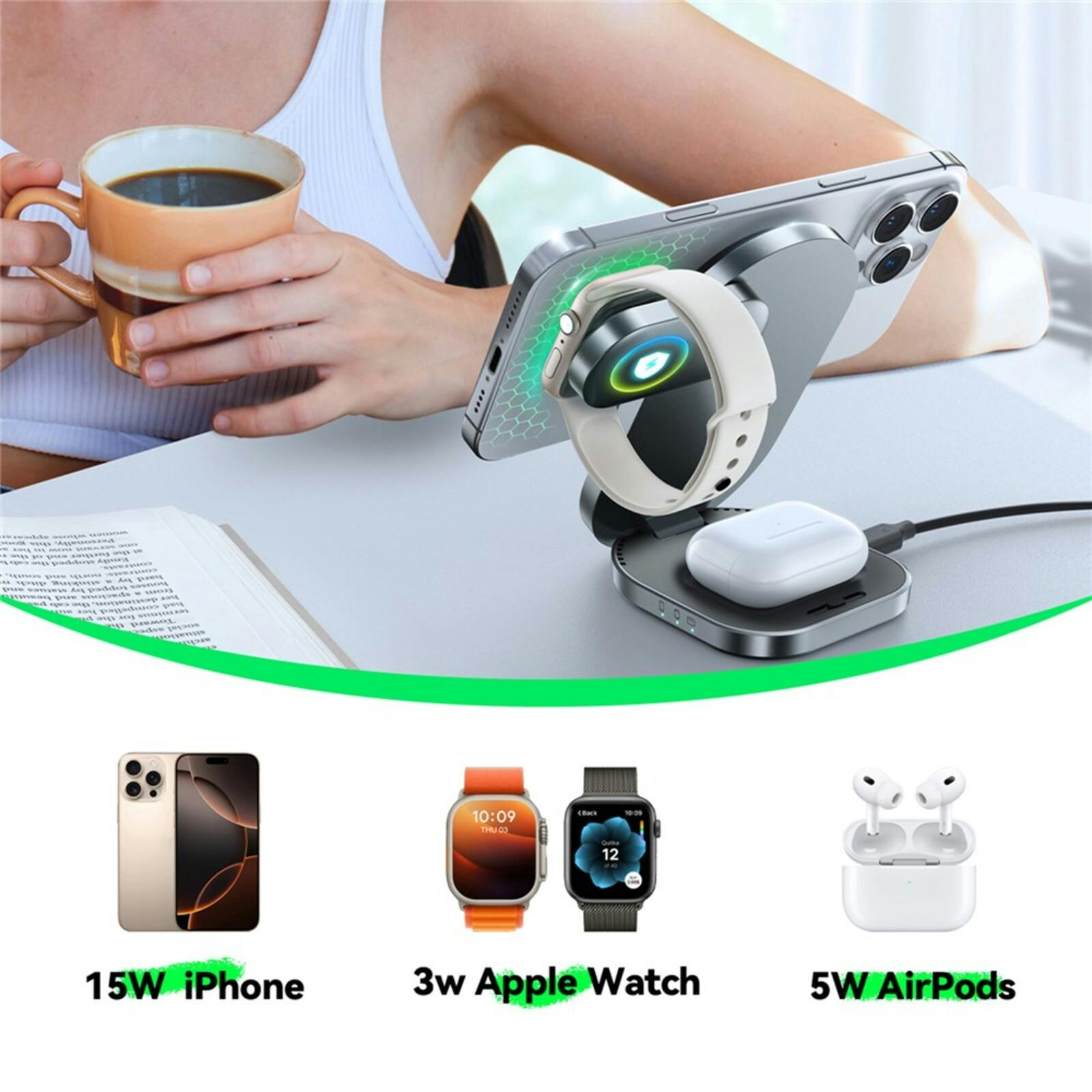 Joyroom Premium 3 in 1 Compact Wireless Charging Station Zwart