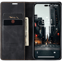 Caseme iPhone 15 Pro Max Retro Portemonnee Hoesje Zwart - Voorkant