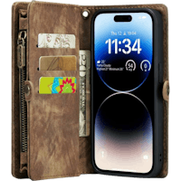 Caseme iPhone 14 Pro Max Vintage Portemonnee Hoesje Bruin - Voorkant
