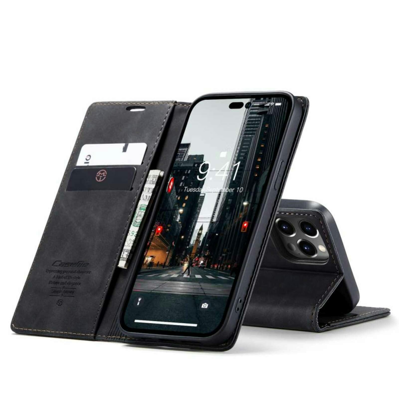 Caseme iPhone 14 Pro Max Retro Portemonnee Hoesje Zwart