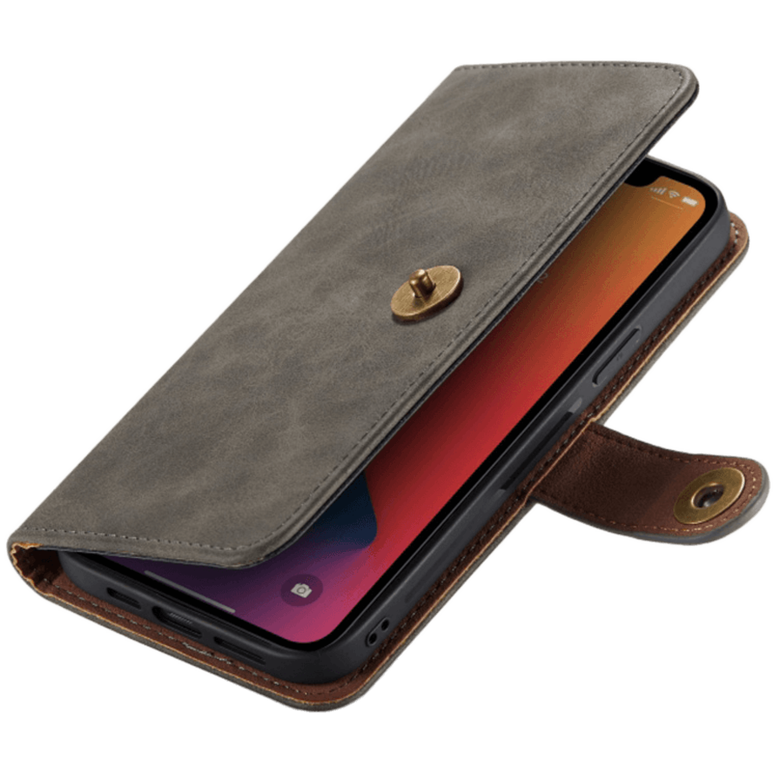 Mocaa iPhone 12 Pro Max Vintage 2-in-1 Wallet Hoesje Grijs