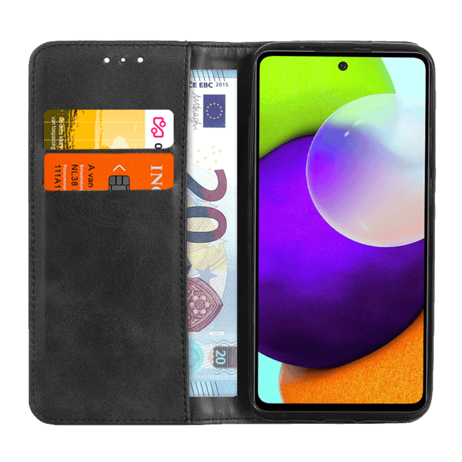 CaseBody Samsung Galaxy A53 Real Leather Wallet Hoesje Zwart