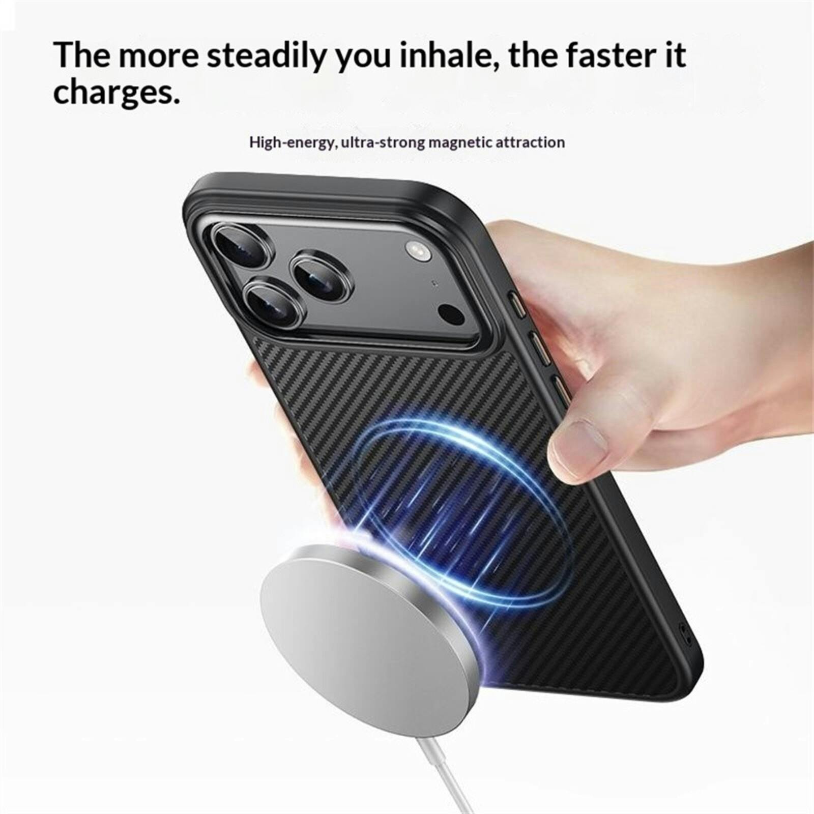 Comfycase iPhone 17 Pro Max/ 18 Pro Max Carbon Fiber Magnetic Hoesje Zwart
