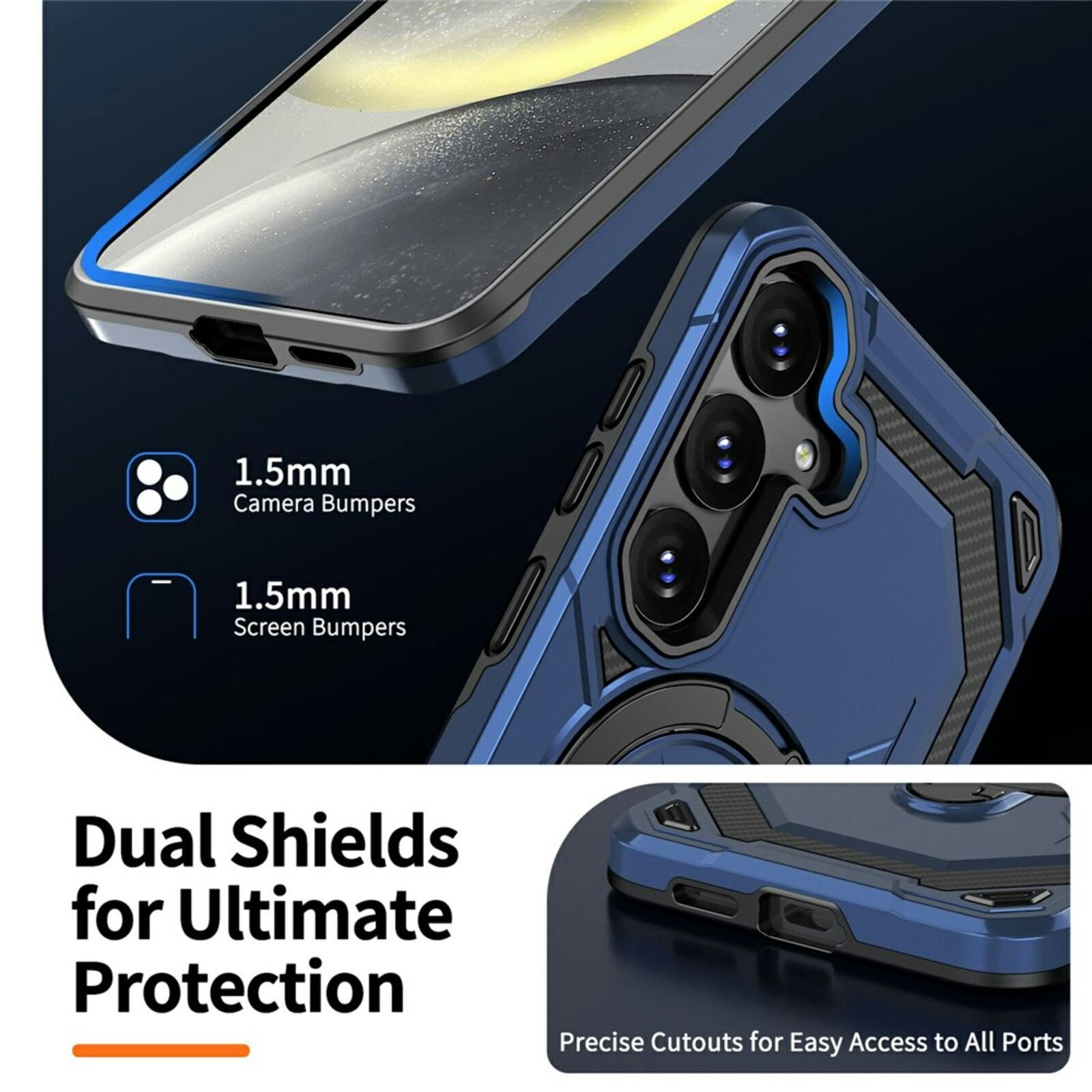 CaseBody Samsung Galaxy S26 Magnetic Kickstand Ring Hoesje Blauw