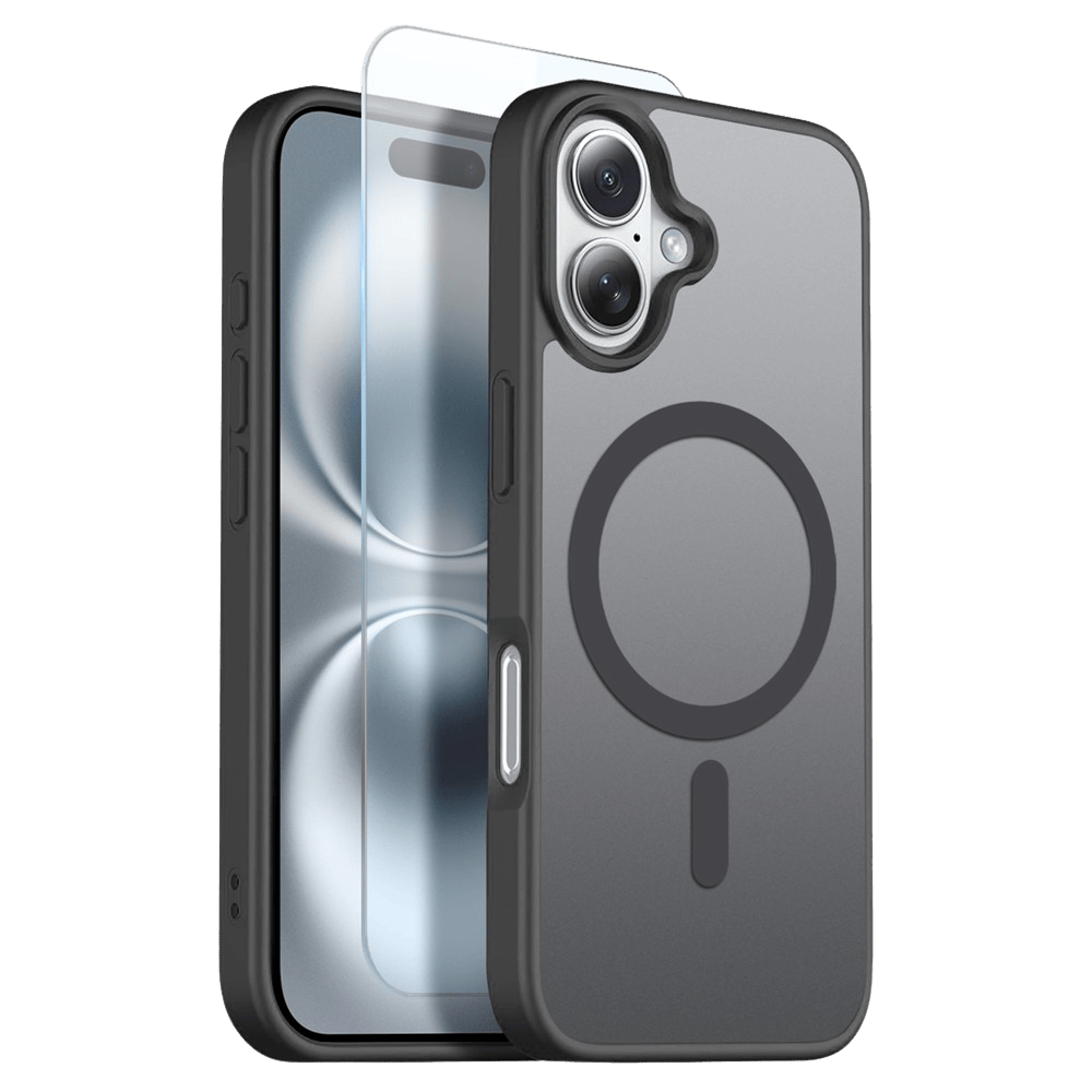 Northjo 2-in-1 iPhone 16 Hoesje – Shockproof, MagSafe + Screenprotector Zwart