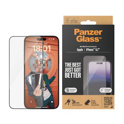 PanzerGlass iPhone 15 Plus Ultra-Wide Fit Screenprotector Transparant
