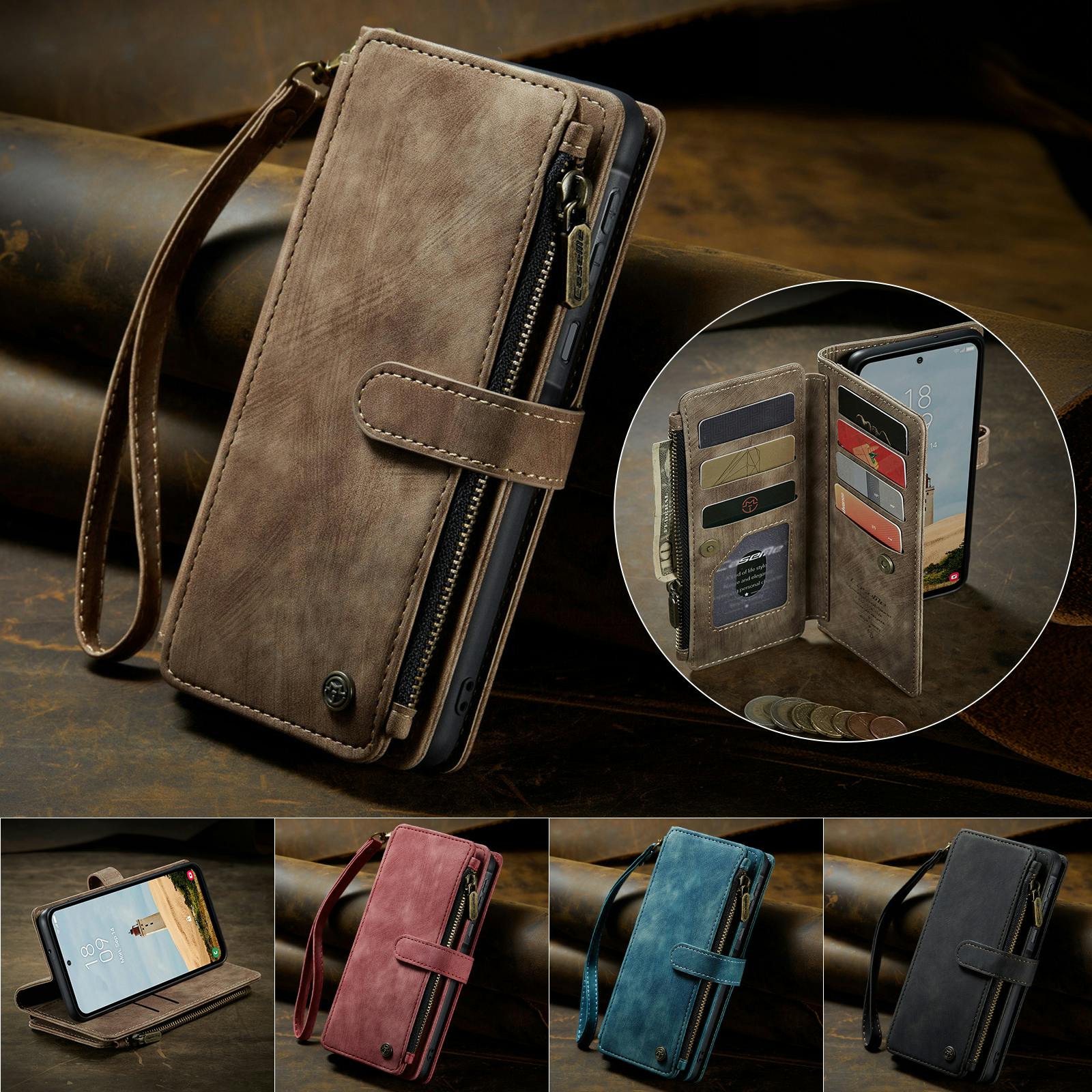 Caseme Samsung Galaxy A57 Vintage Wallet Hoesje Bruin
