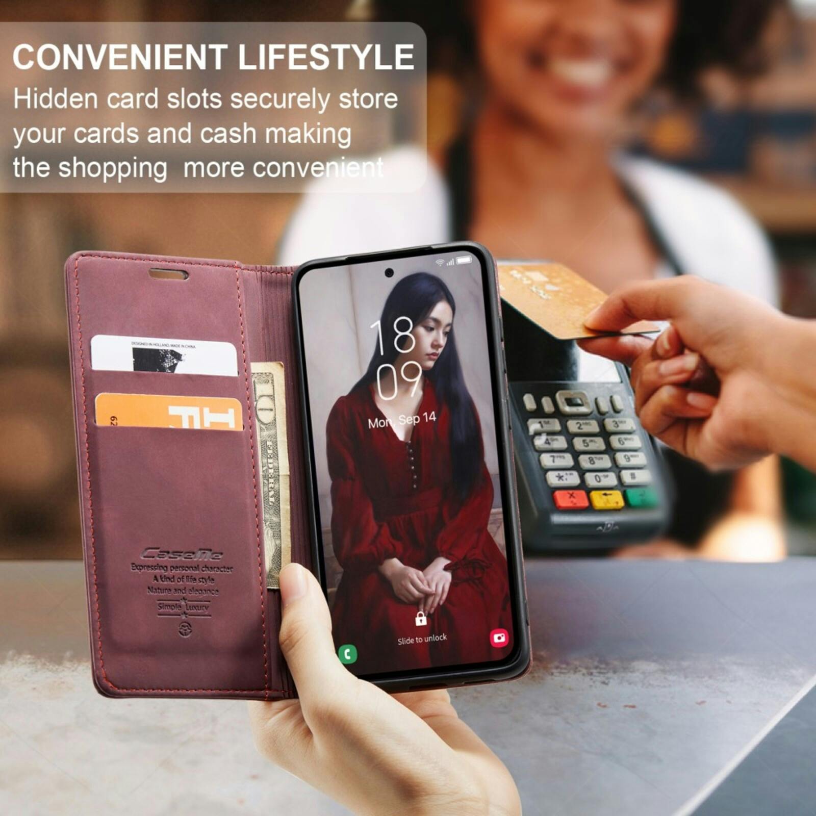 Caseme Samsung Galaxy A56 Business Bookcase Hoesje Rood