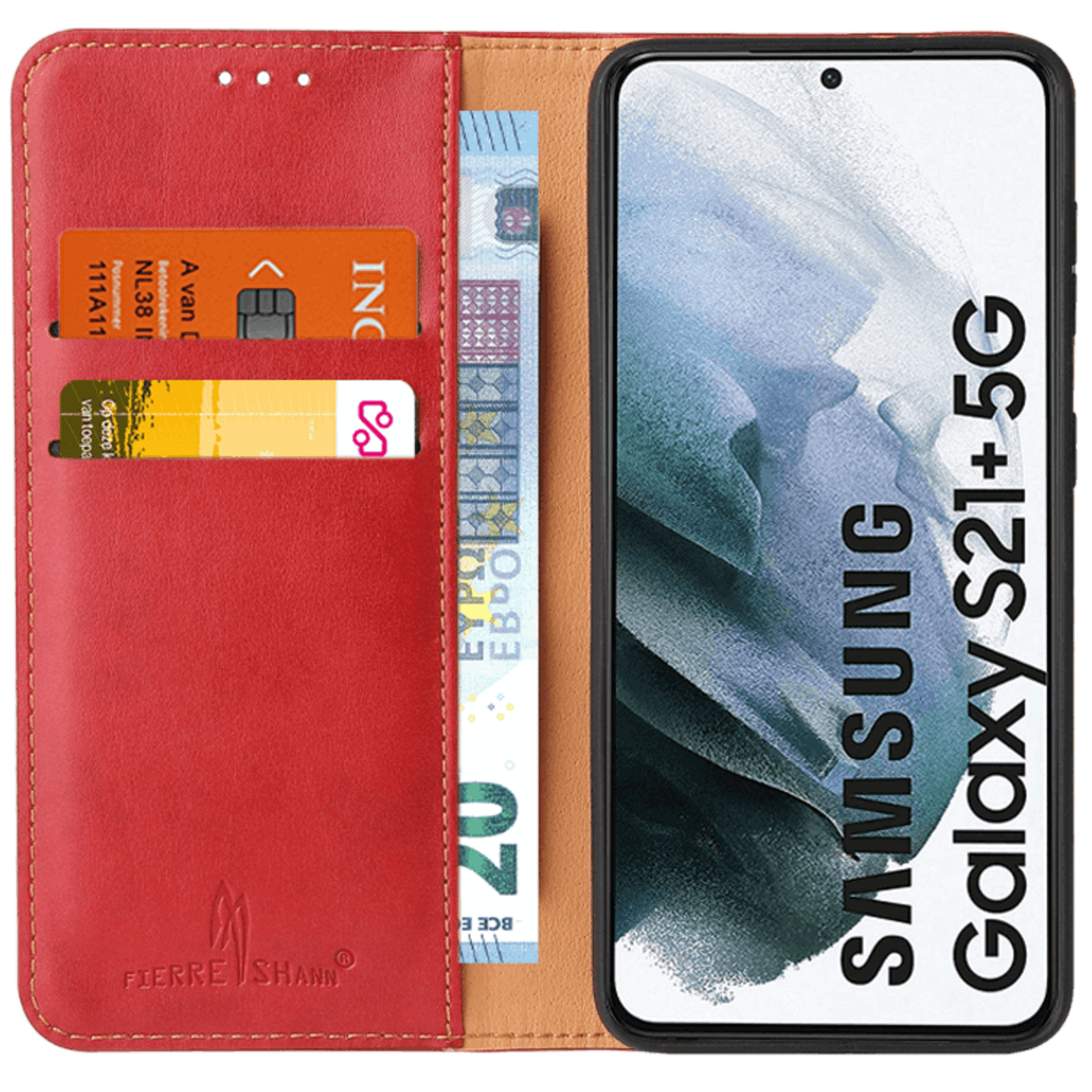 Fierre Shann Samsung Galaxy S21 Plus Slim Wallet Hoesje Rood