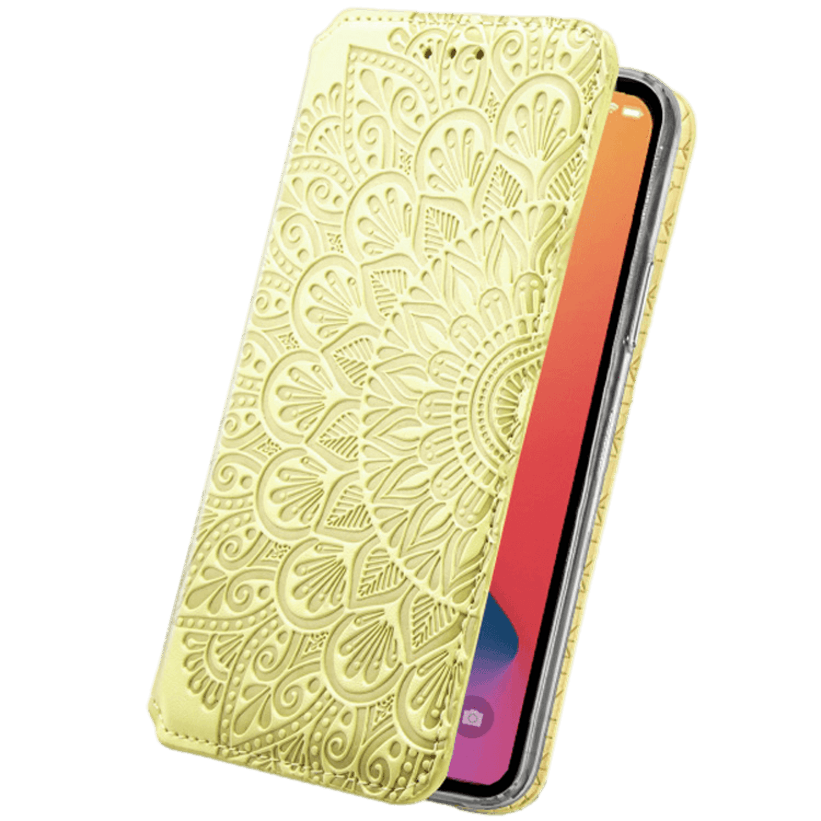 Mocaa iPhone 12 Mini Designz Magnetisch Mandala Portemonnee Hoesje Geel