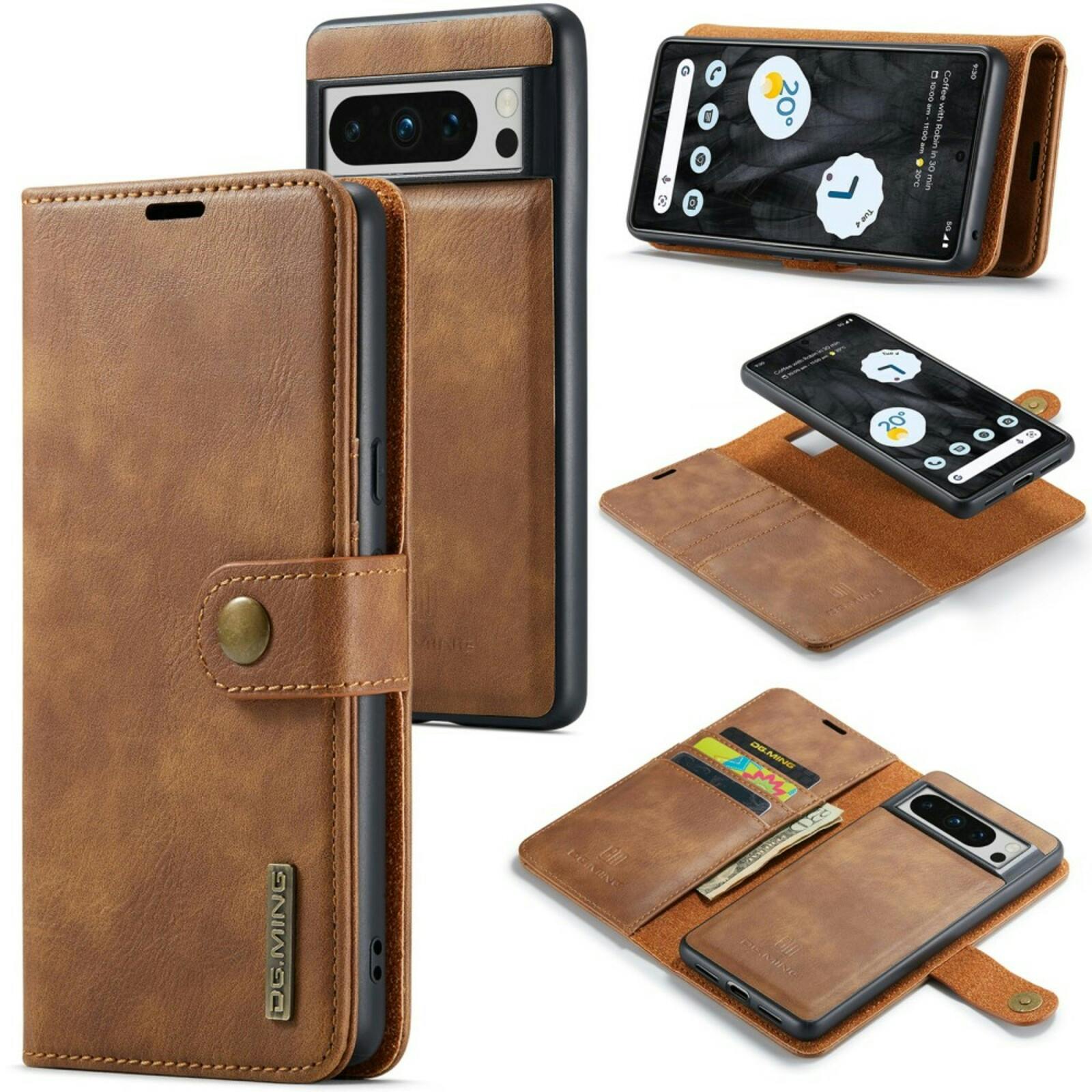 DG.MING Google Pixel 8 Pro Lederen 2-in-1 Wallet Hoesje Bruin