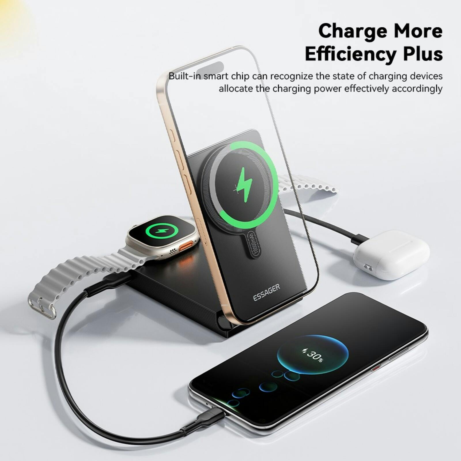 Essager 10.000mAh Versatile Snap and Charge Powerbank Zwart 10.000 mAh