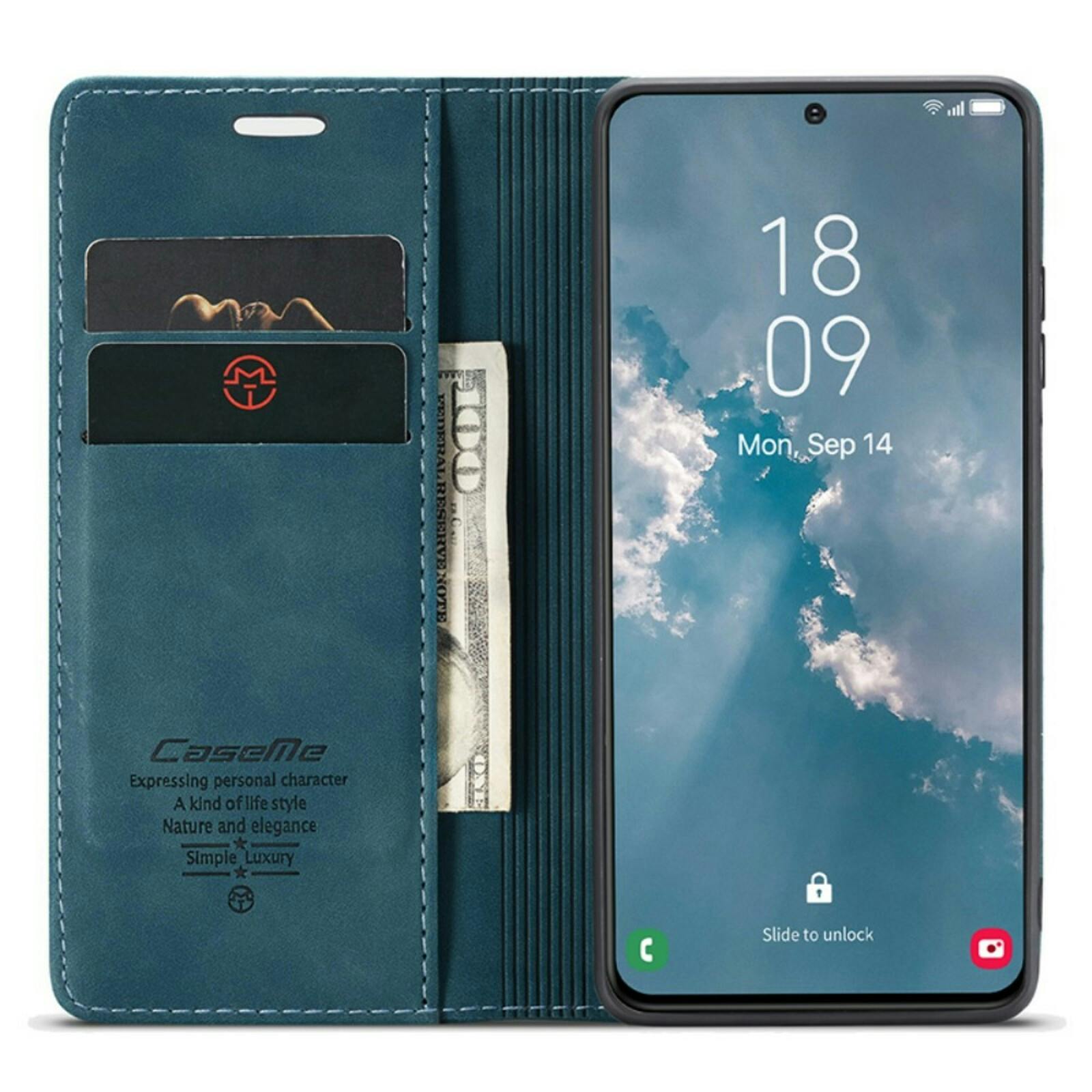 Caseme Samsung Galaxy S24 Retro Portemonnee Hoesje Blauw