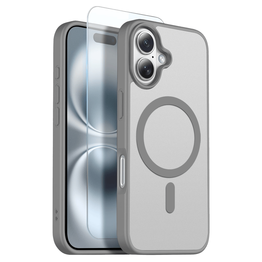 Northjo 2-in-1 iPhone 16 Hoesje – Shockproof, MagSafe + Screenprotector Grijs