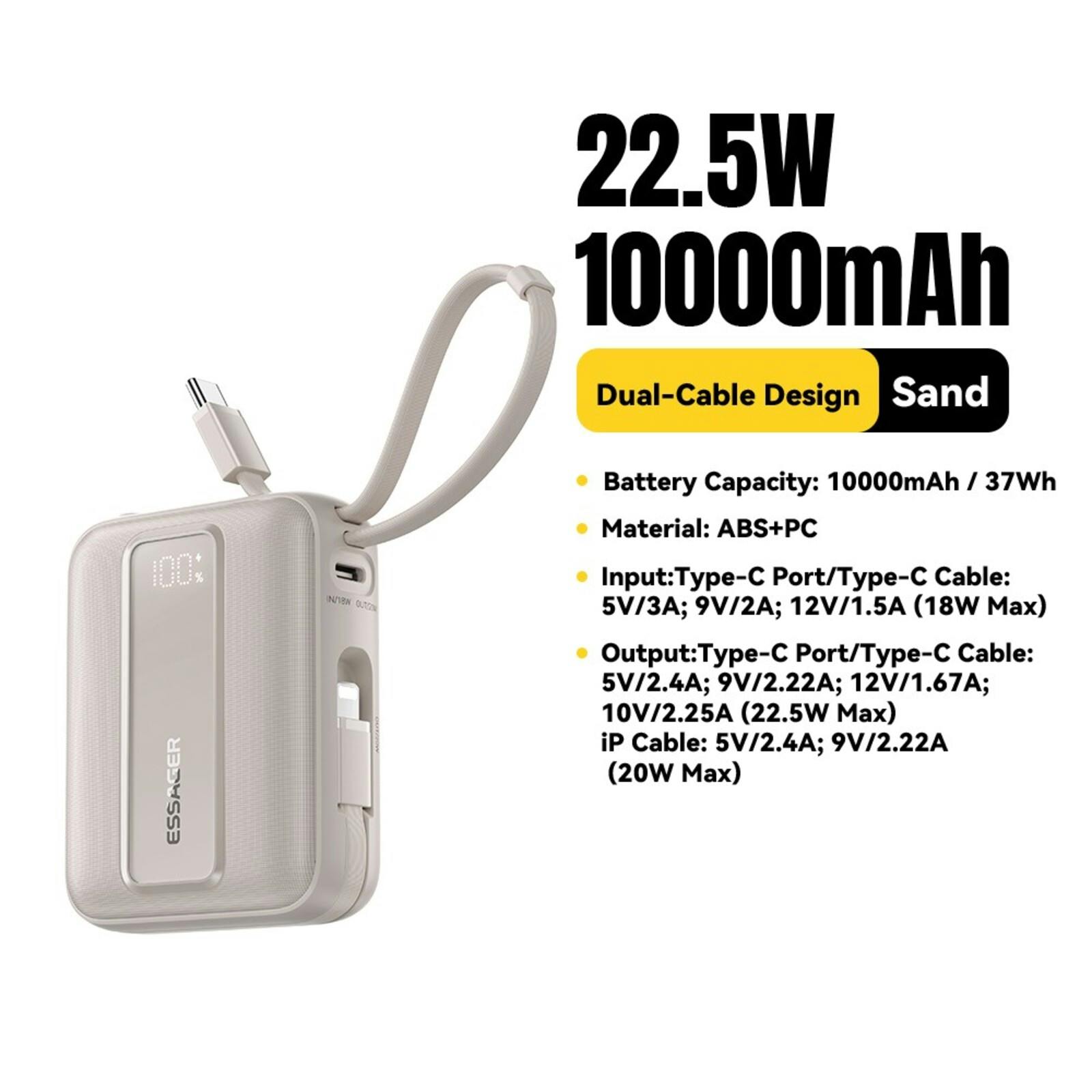 Essager Quick Charge Compact Powerbank met Kabels Titanium 10.000 mAh