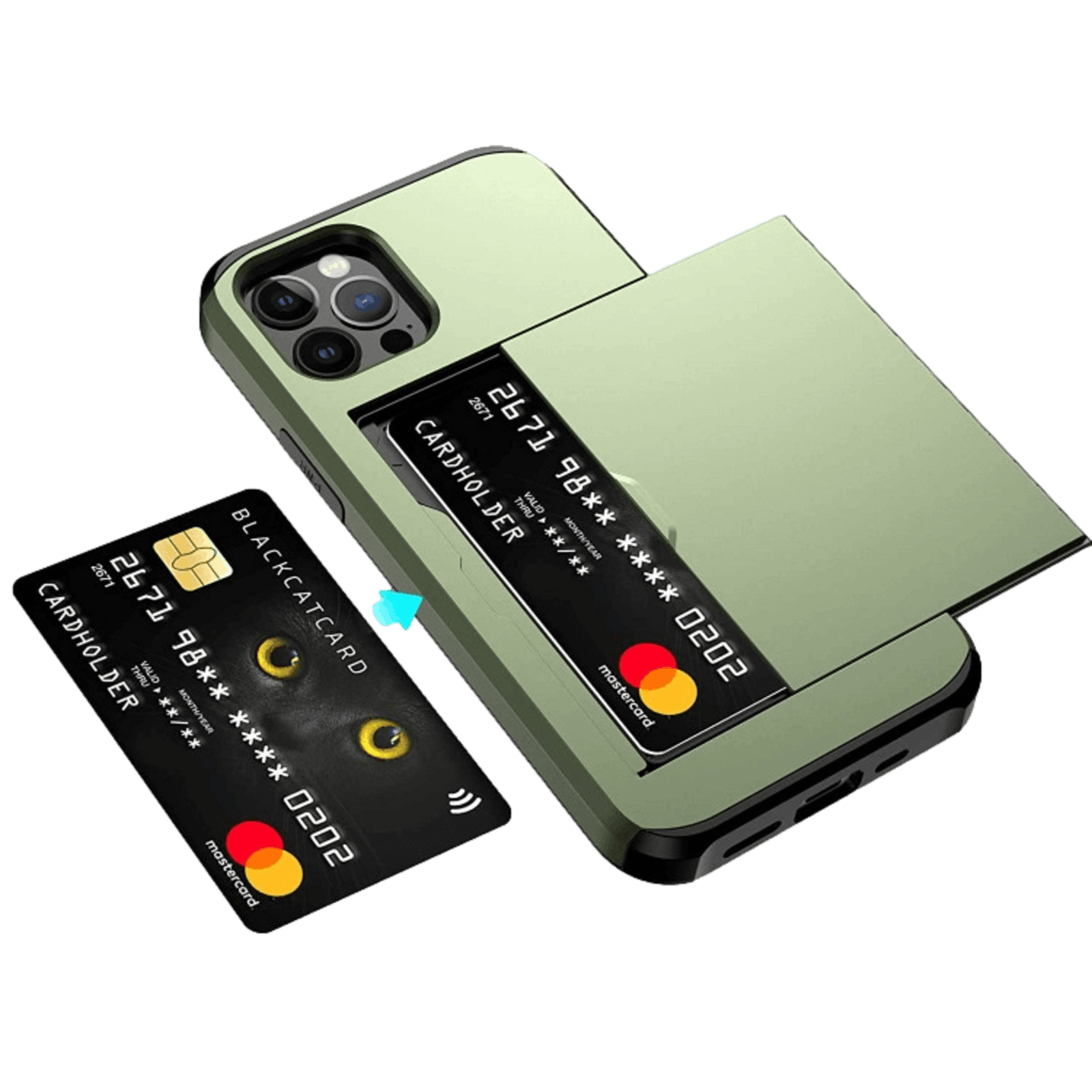 Slide Case iPhone 12 (Pro) Hoesje met Pashouder Groen